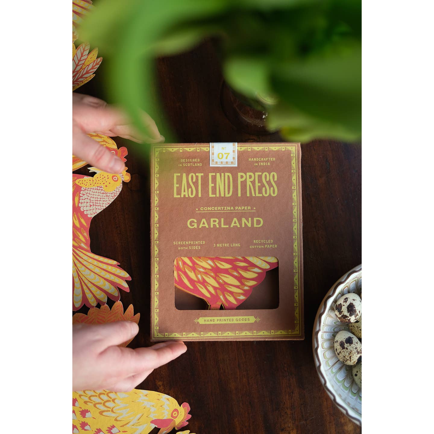 Front of package for Chickens Concertina Garland.