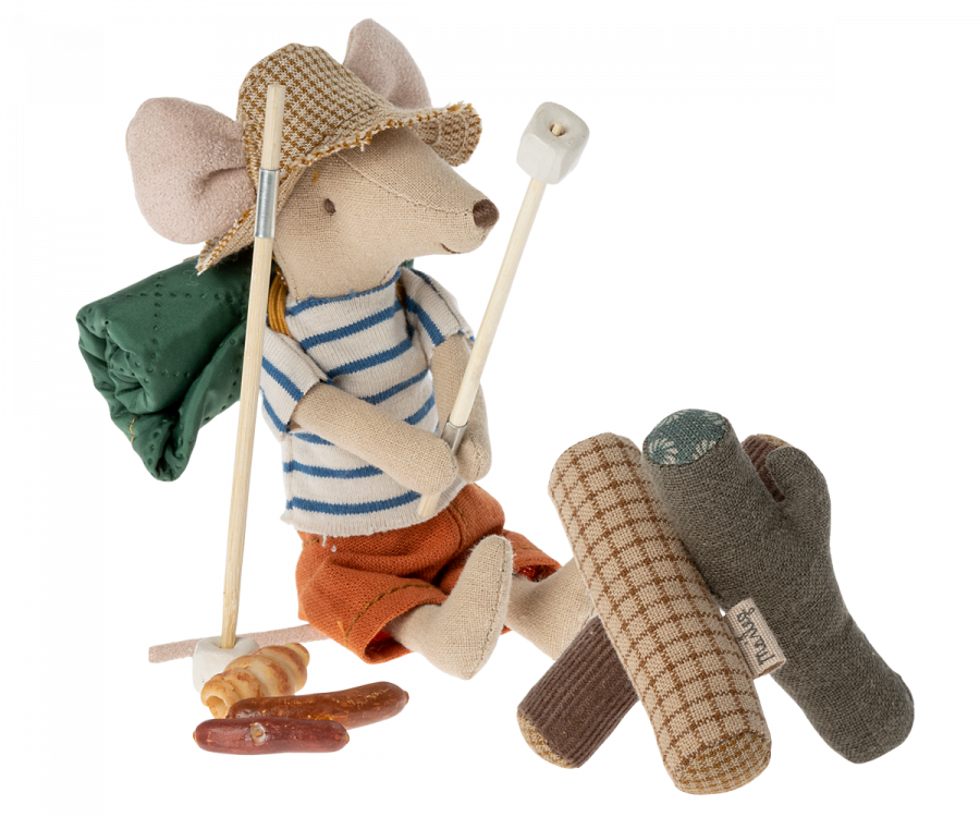 A Maileg Bonfire Set on a stick, perfect for hiker mice.