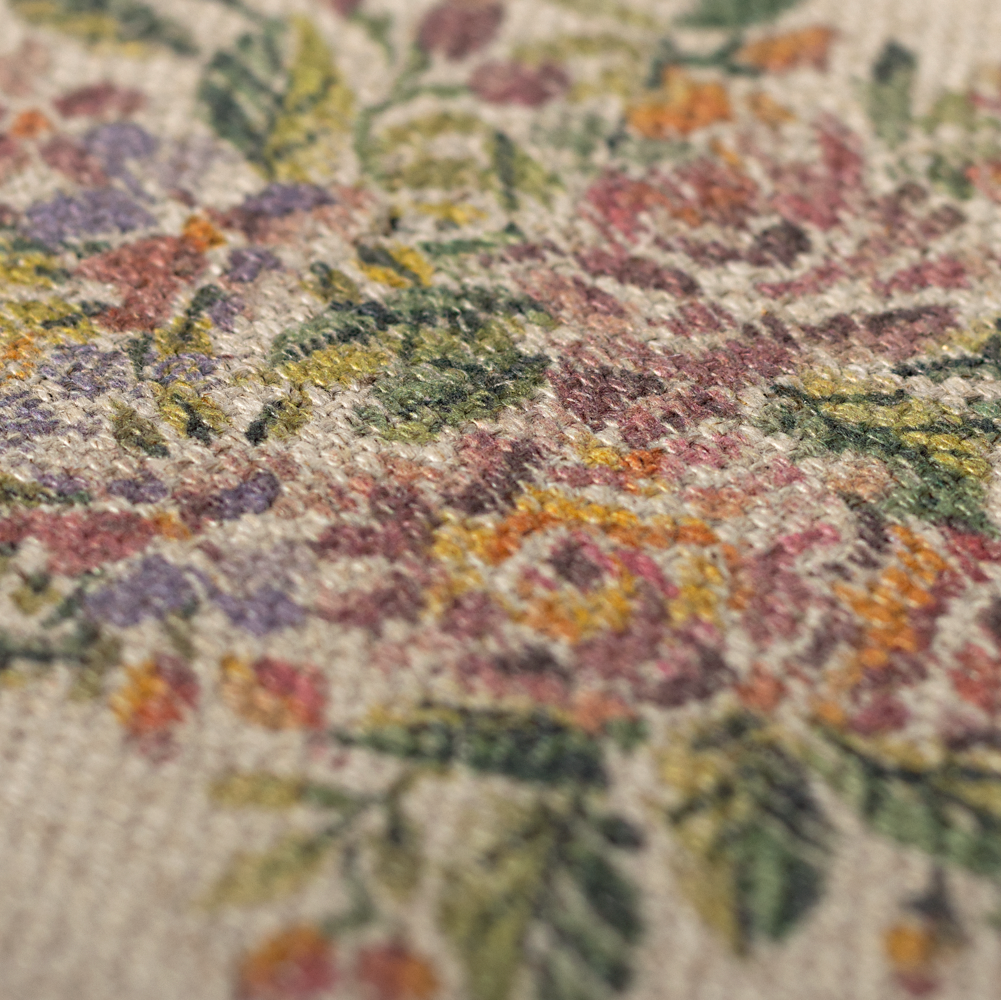 close up of floral design on rug