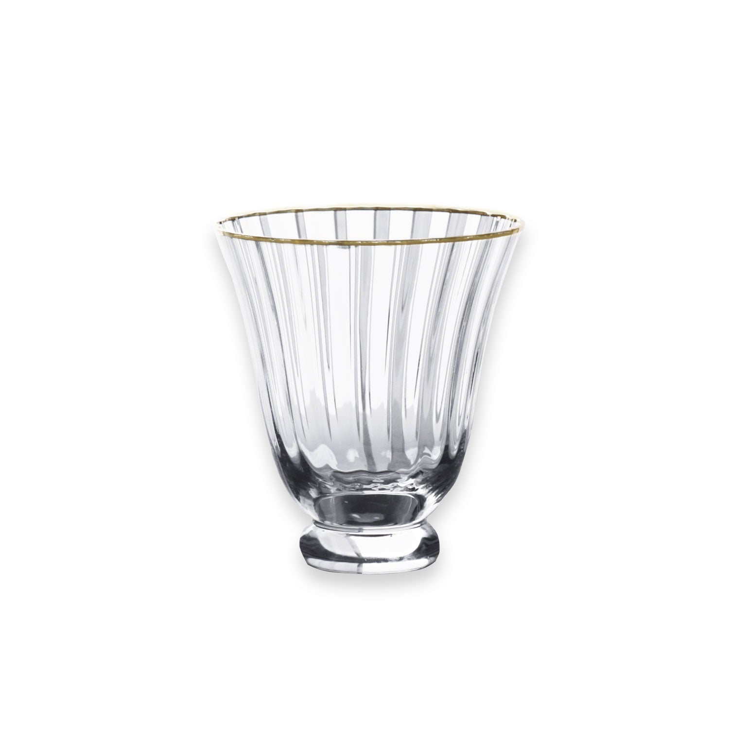 Clear glass with gold rim on a white background