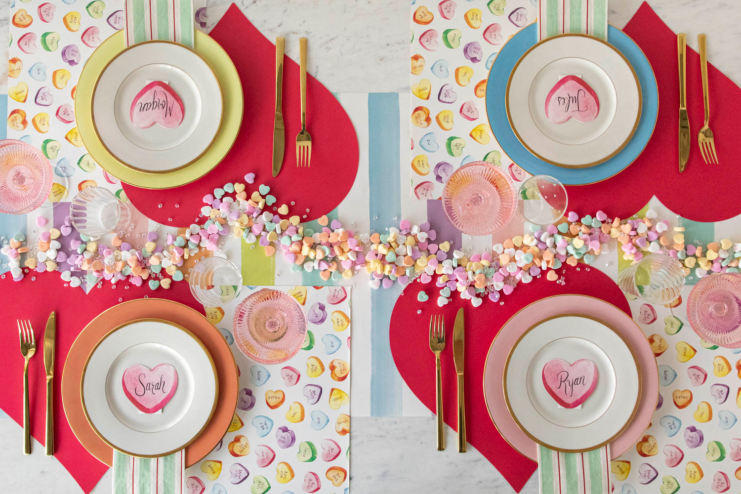 The Die-cut Red Heart Placemat under a colorful Valentine&
