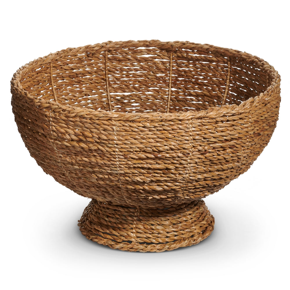 Woven brown basket on a white background.