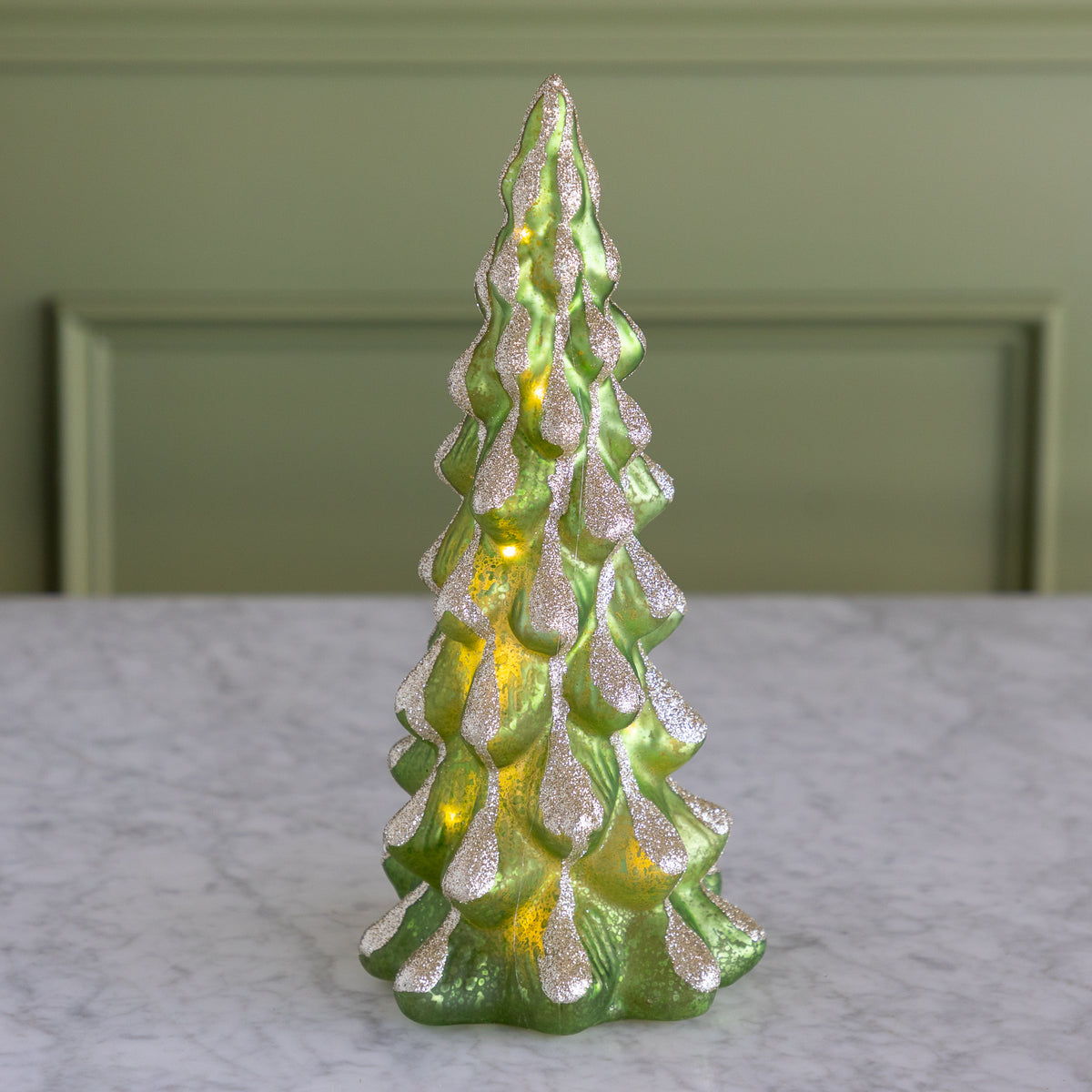 Lighted Green Snowy Tree