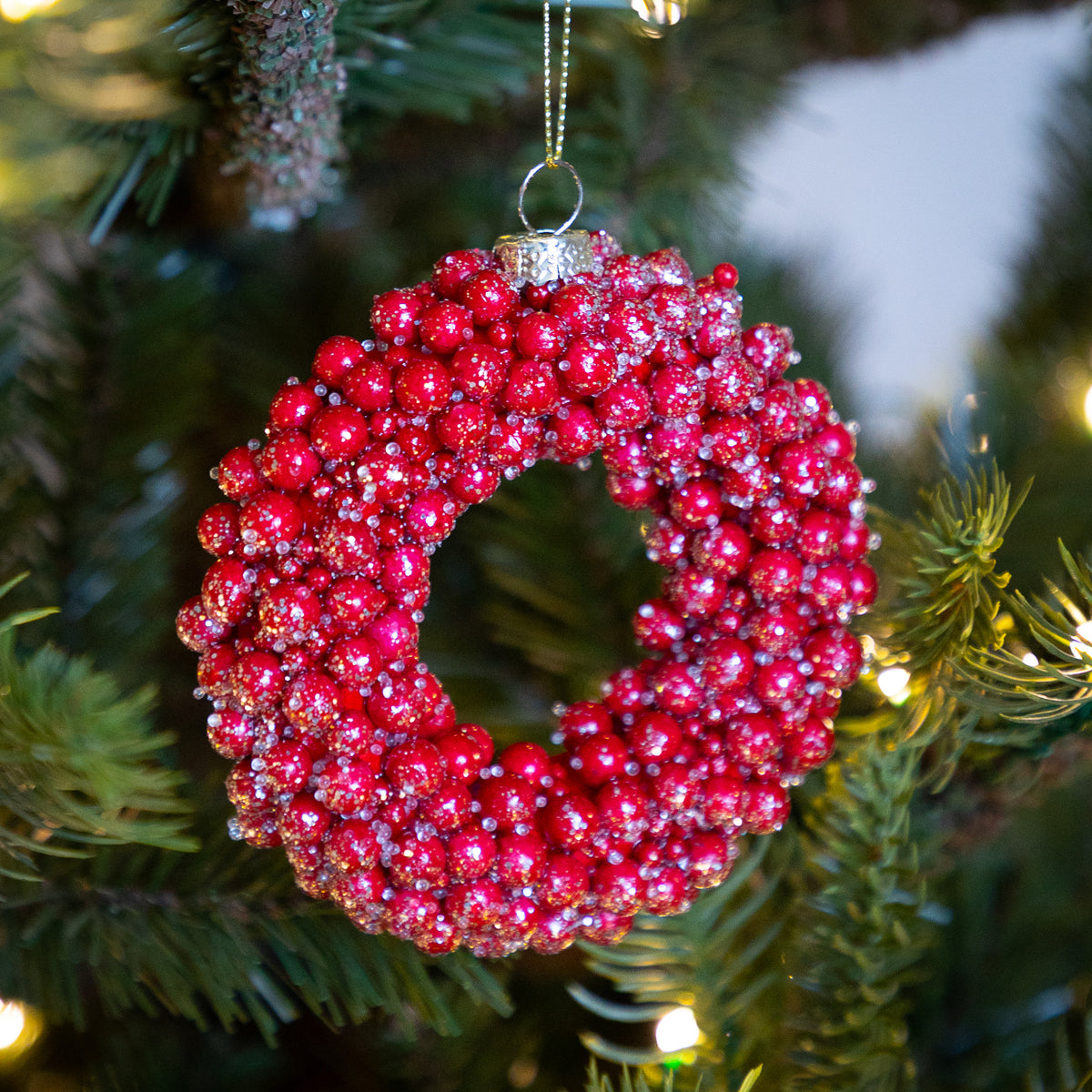 Iced Red Berry Wreath Ornament