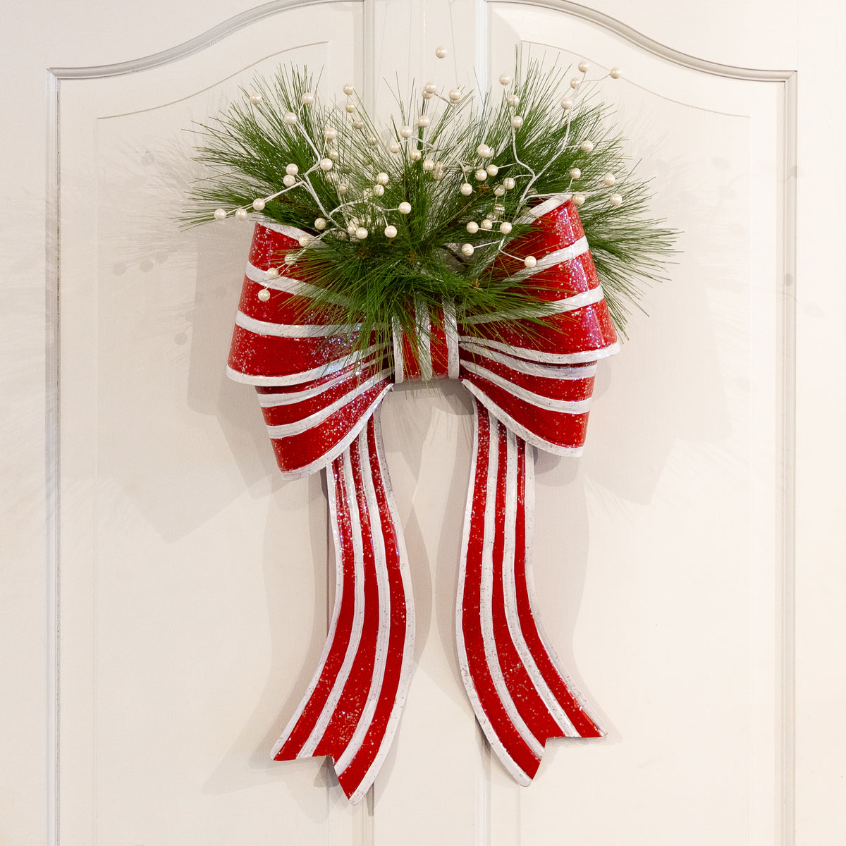 Metal 21" Red and White Stripe Bow