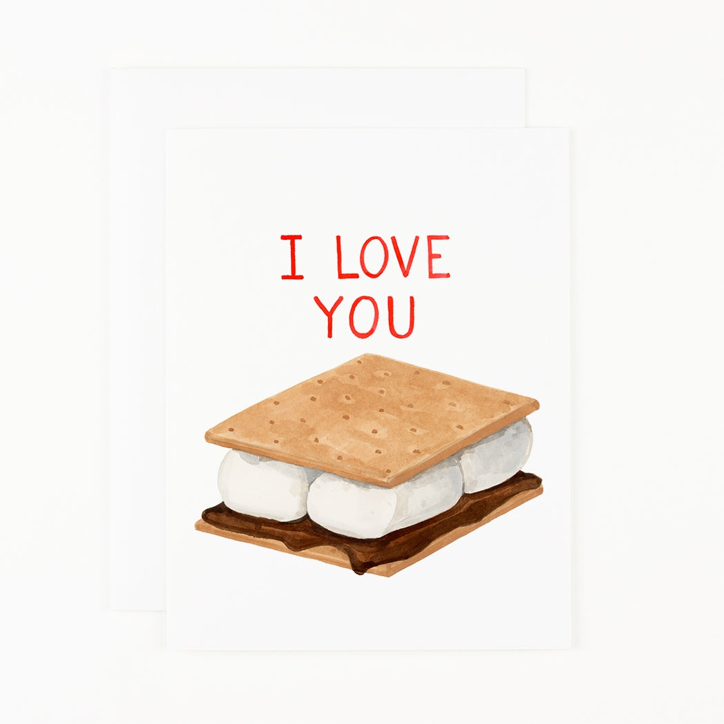 Greeting card with the words &quot;I love you&quot; above a whimsical illustration of a s&