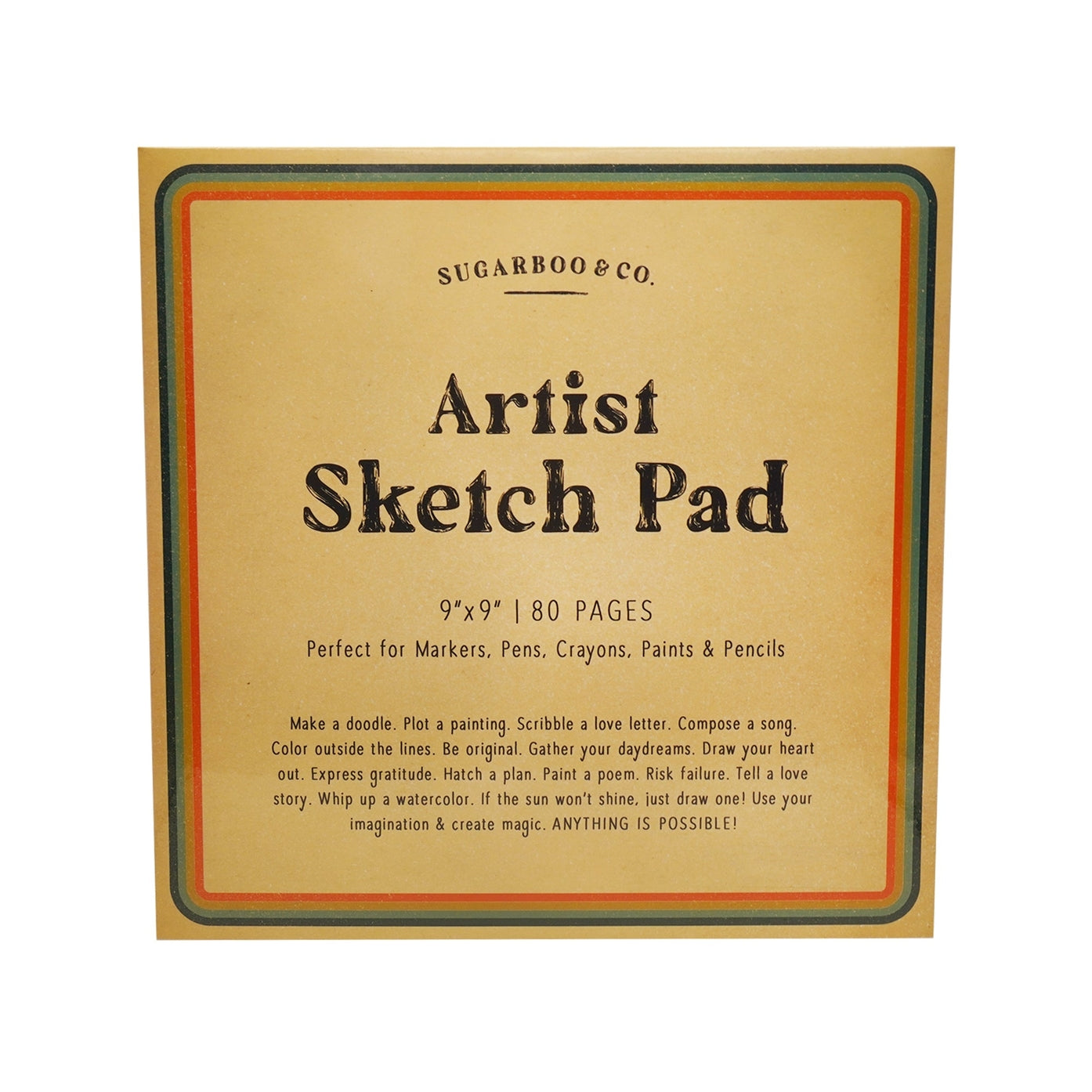 A Sugarboo & Co. Artist Sketch Pad with gold and orange accents on a white background.