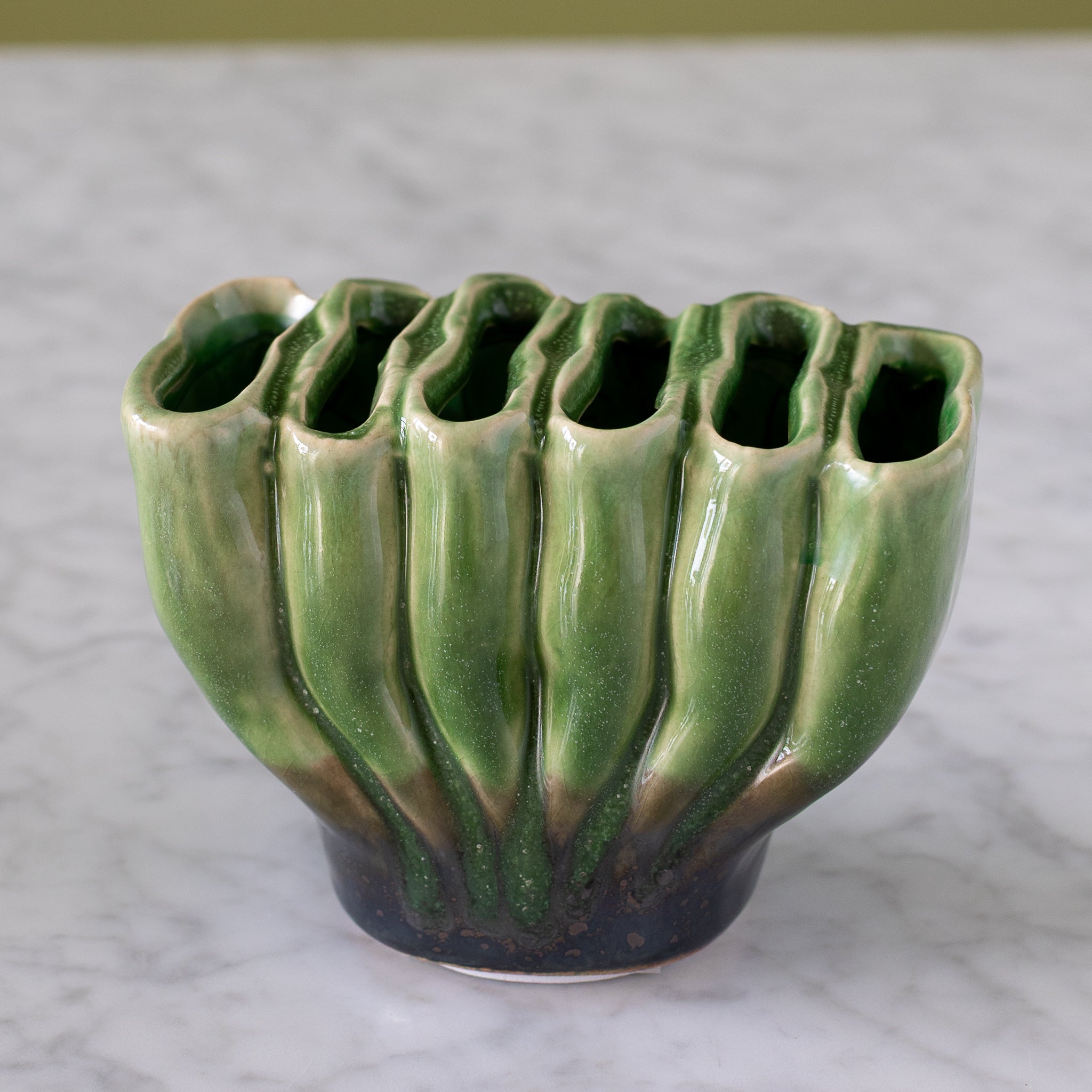 6-hole Ceramic Fakir Green Vase.