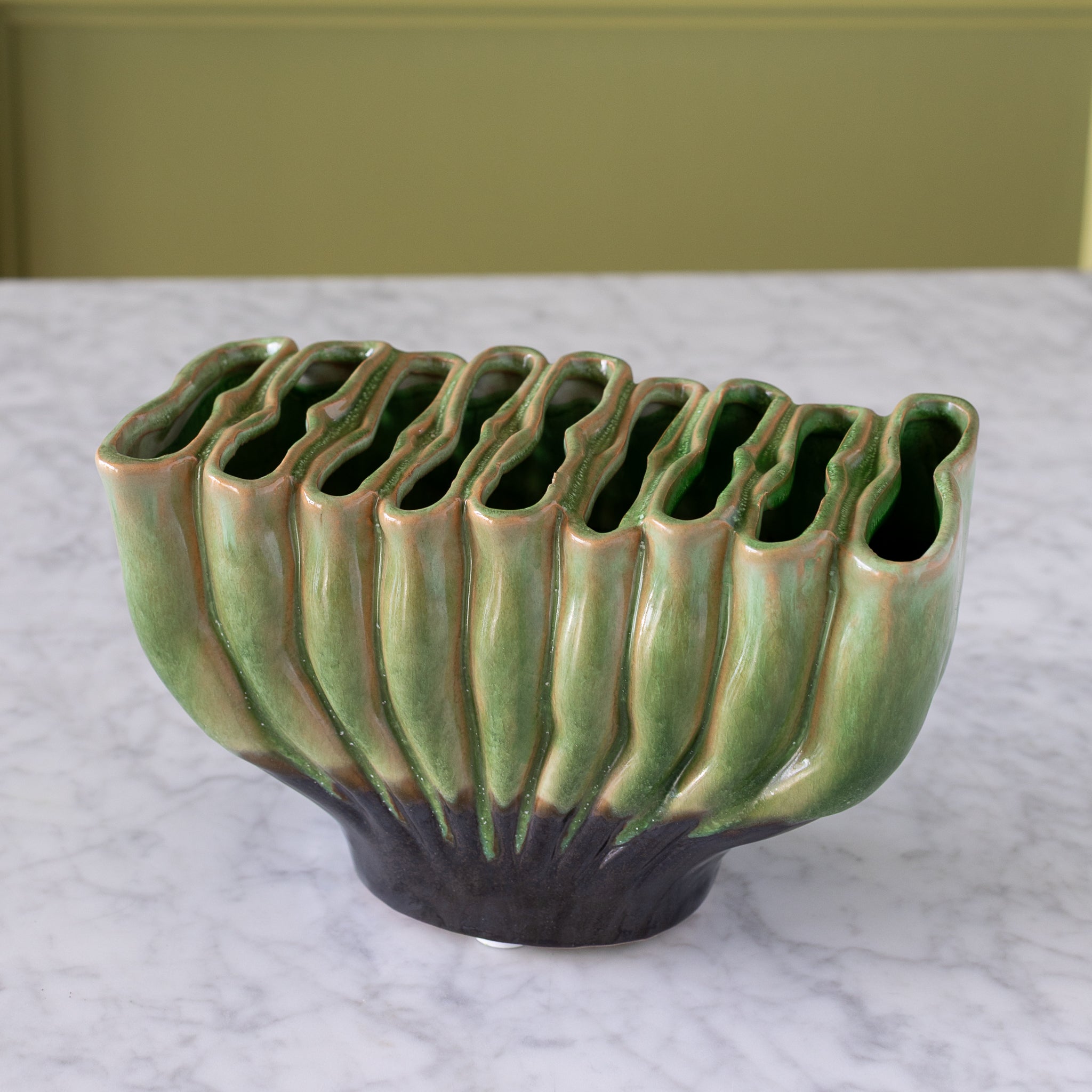 9-hole Ceramic Fakir Green Vase.