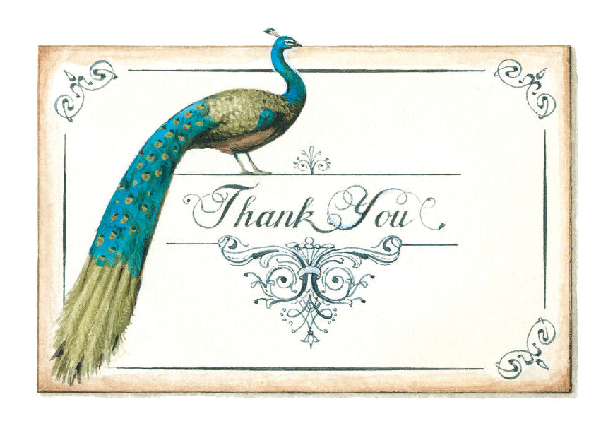 Decorative card with a peacock and &