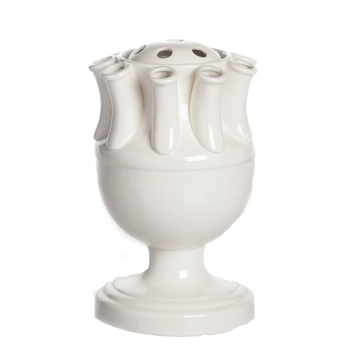 White ceramic vase with a unique design on a white background