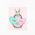 Illustration of a Dear Hancock Bunny with Sweethearts Boxed Set of 6 holding two heart-shaped cards with the words "love" and "you".