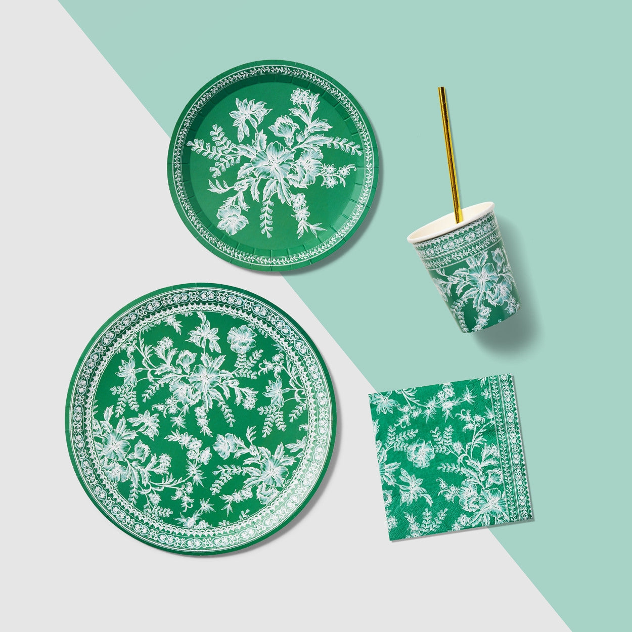 Emerald French Toile Paper Party Dinnerware