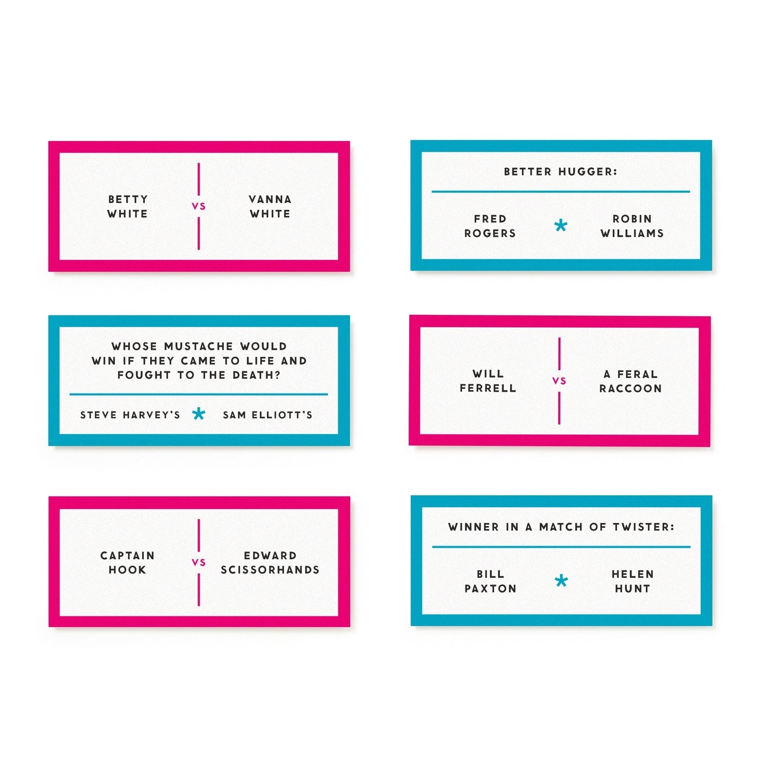 Set of humorous comparison cards with text on a white background.