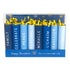 A set of blue Happy Hanukkah Festival of Lights-themed crackers with festive words and decorations in a box, perfect for holiday presents, wishing "Happy Hanukkah. Brand Name: Tops Malibu