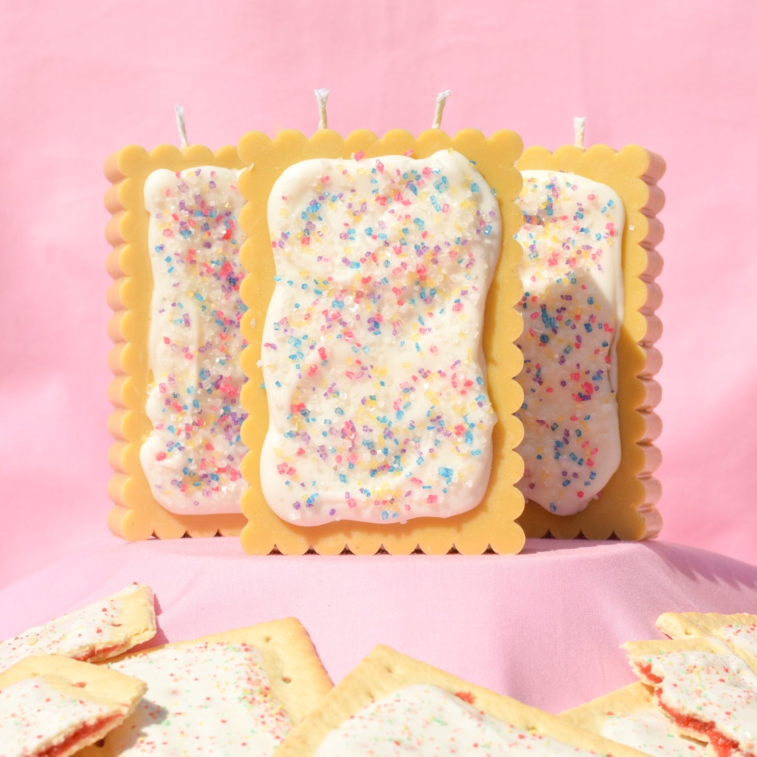Pop tart shaped candle by Glow Worm Goods.