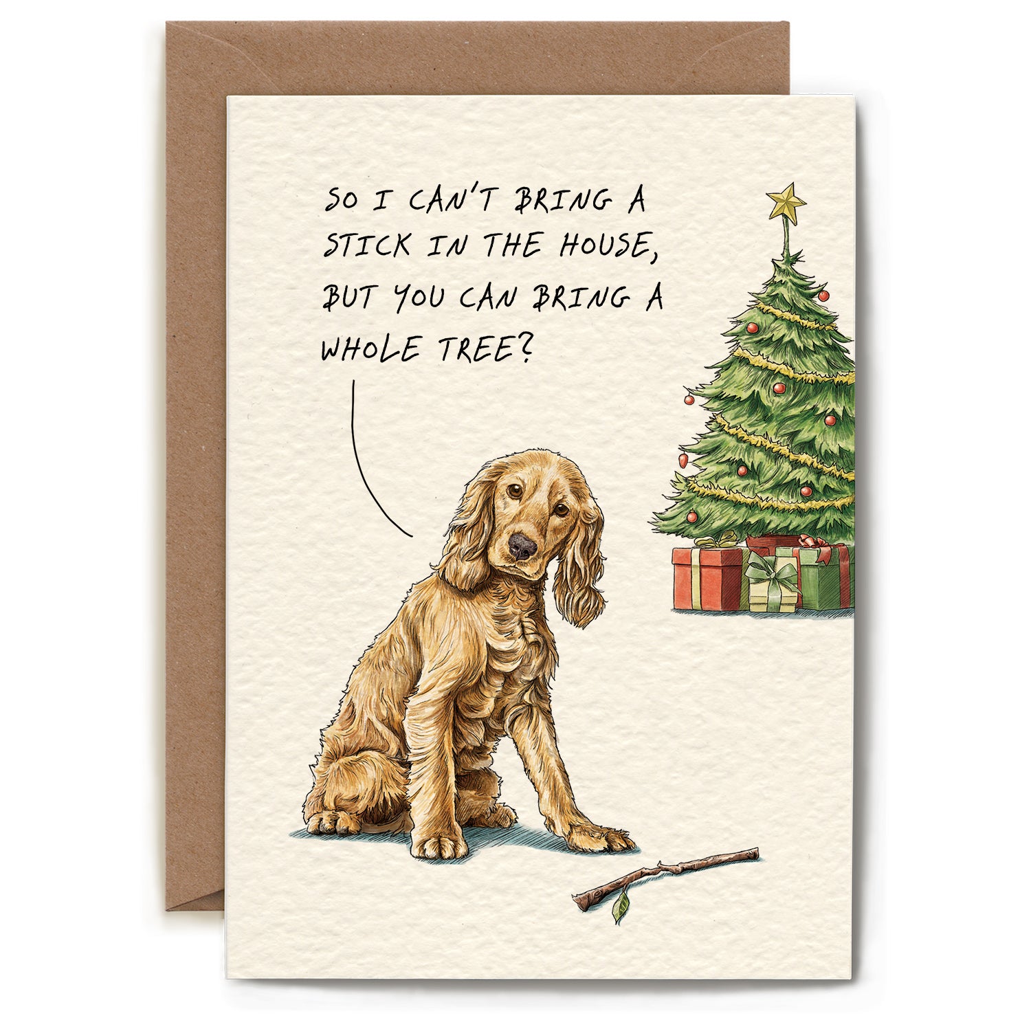 An illustration of a dog with a tilted head and a stick with the words "So I can&