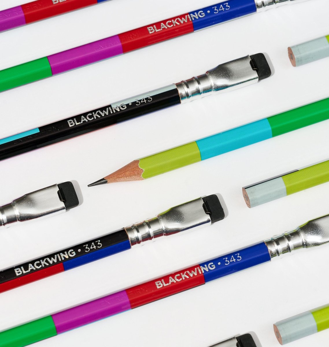 Blackwing pencils featuring a rainbow of colors on it.