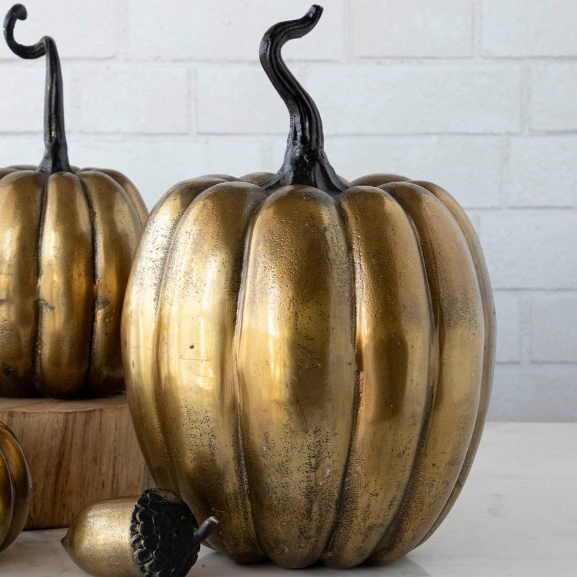 Closeup detail of a Brass Pumpkin.