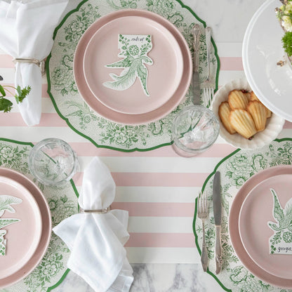 The Die-cut Green Asiatic Pheasants Placemat in an elegant table setting, from above.