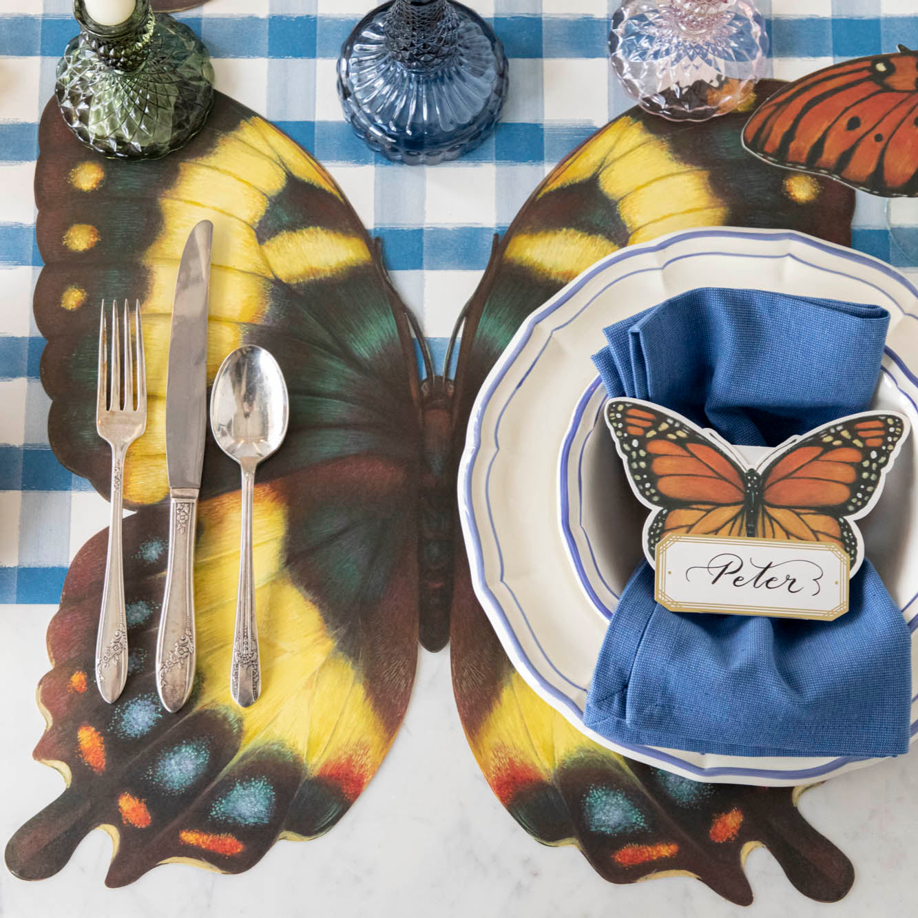Die-cut Butterfly Placemat on a butterfly themed place setting.