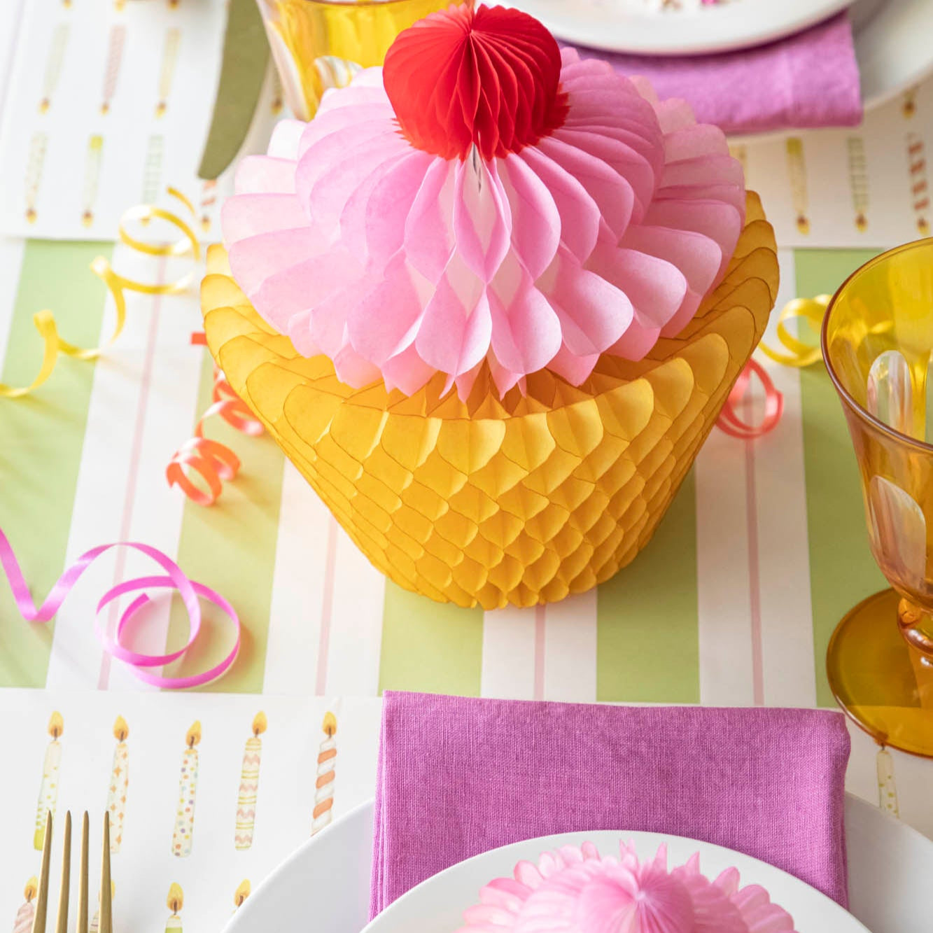 Honeycomb Cupcake styled on a fun, birthday themed table setting.