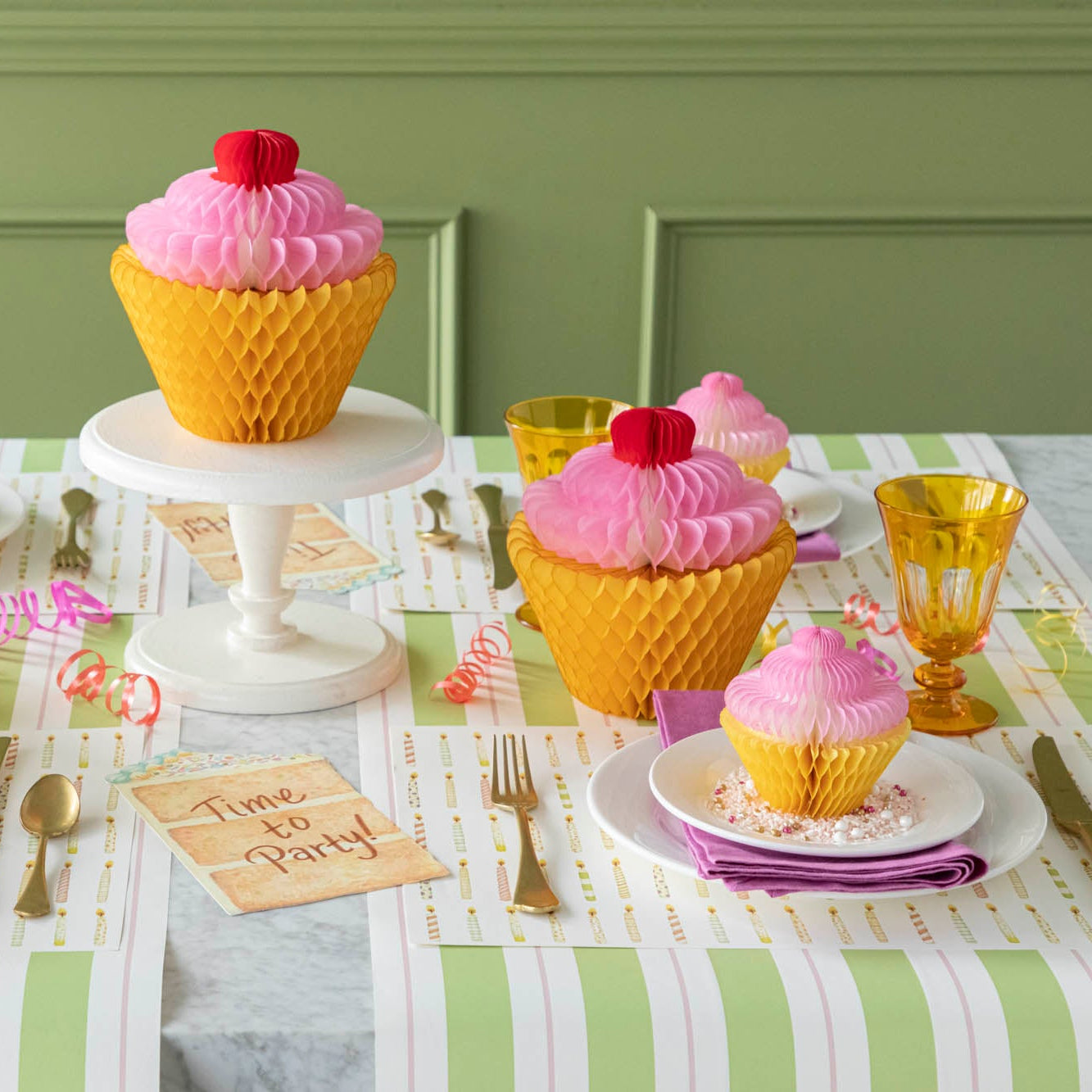 Honeycomb Cupcakes styled on a fun, birthday themed table setting.