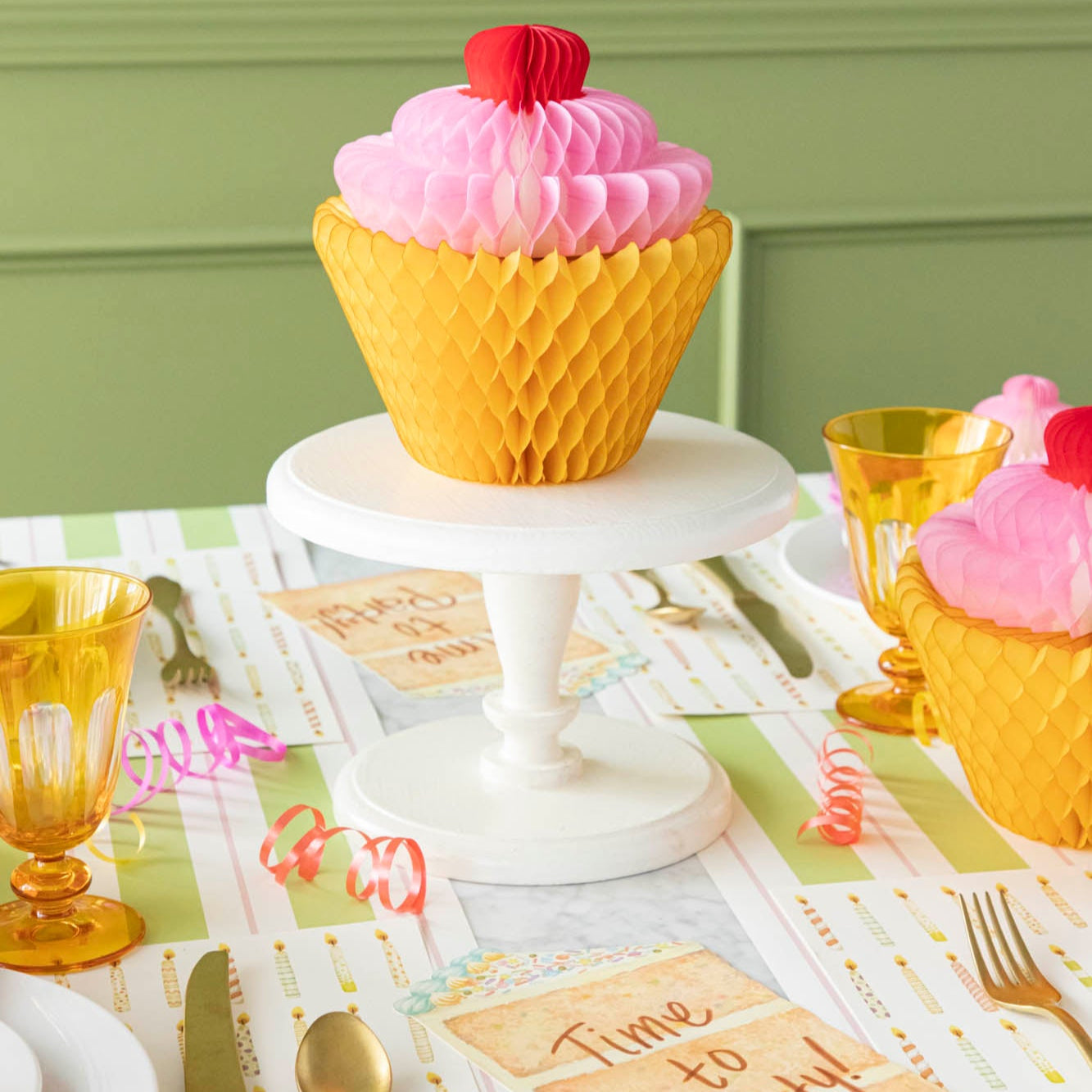 Honeycomb Cupcakes styled on a fun, birthday themed table setting.