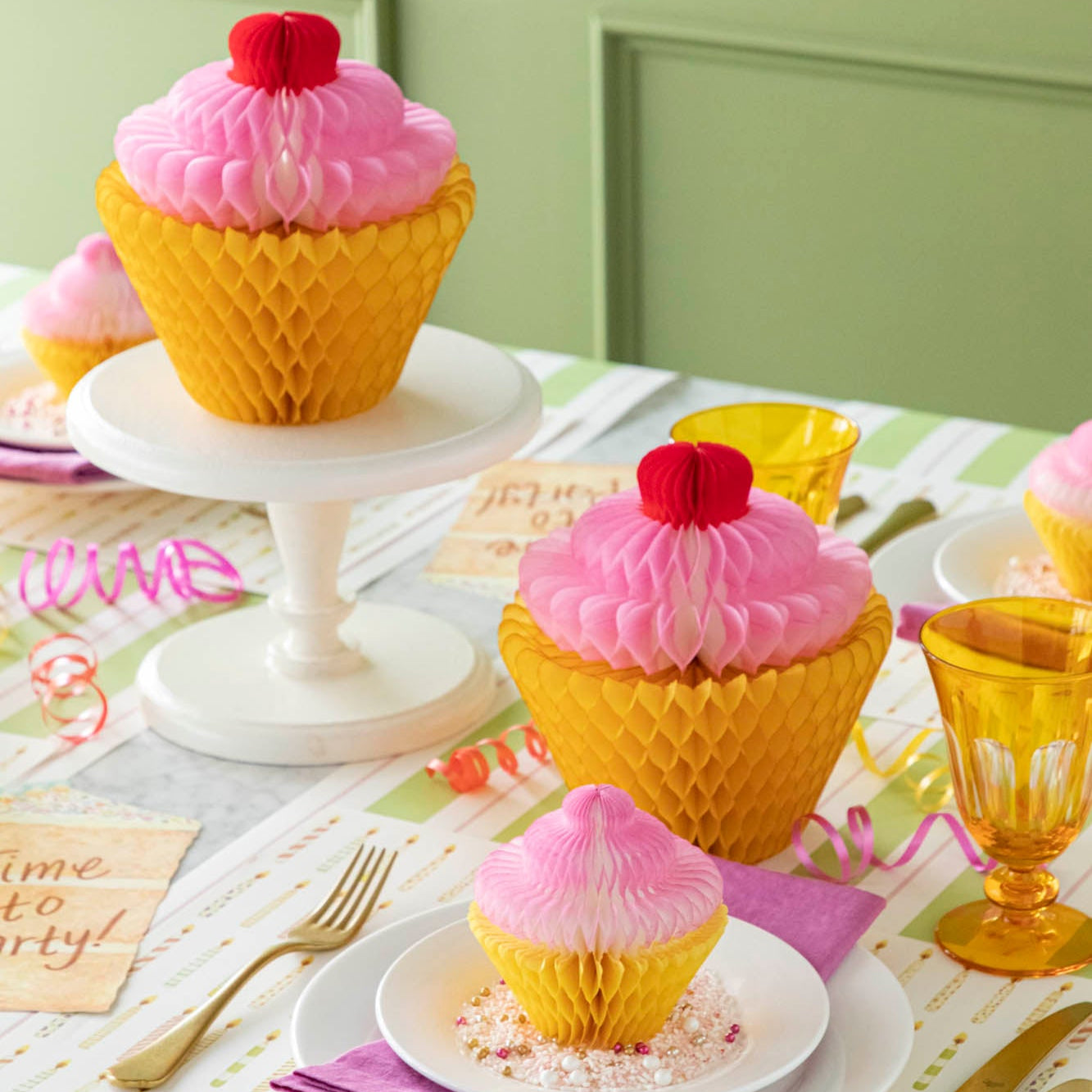 Honeycomb Cupcakes styled on a fun, birthday themed table setting.
