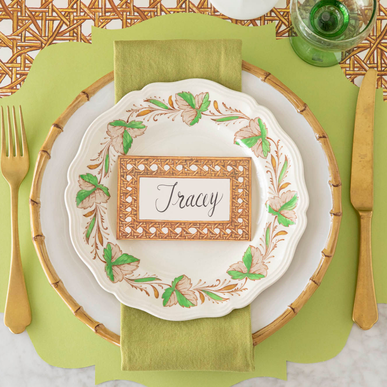 Juliska Bamboo Dinnerware on a summer place setting.
