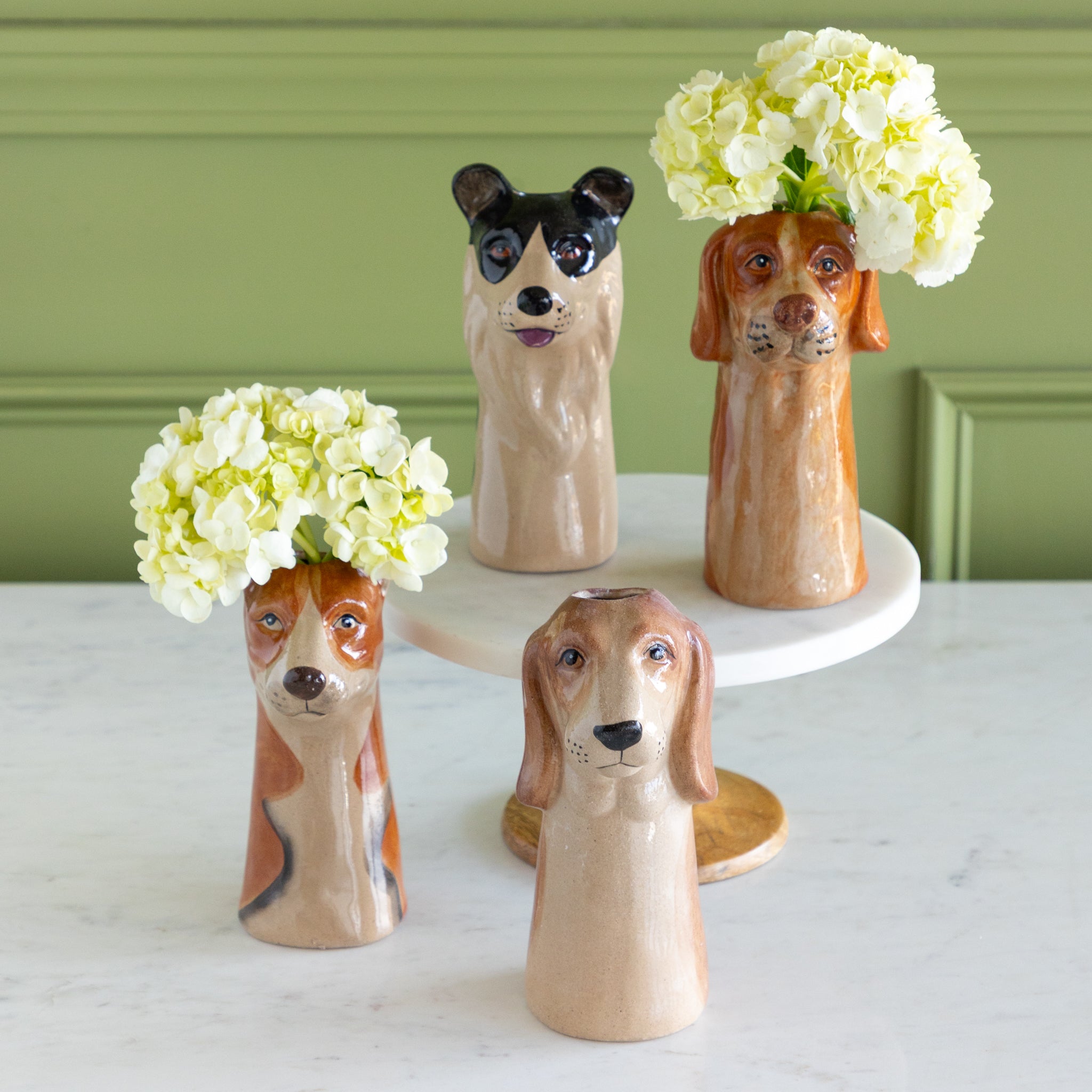 Hand-Painted Stoneware Dog Vase