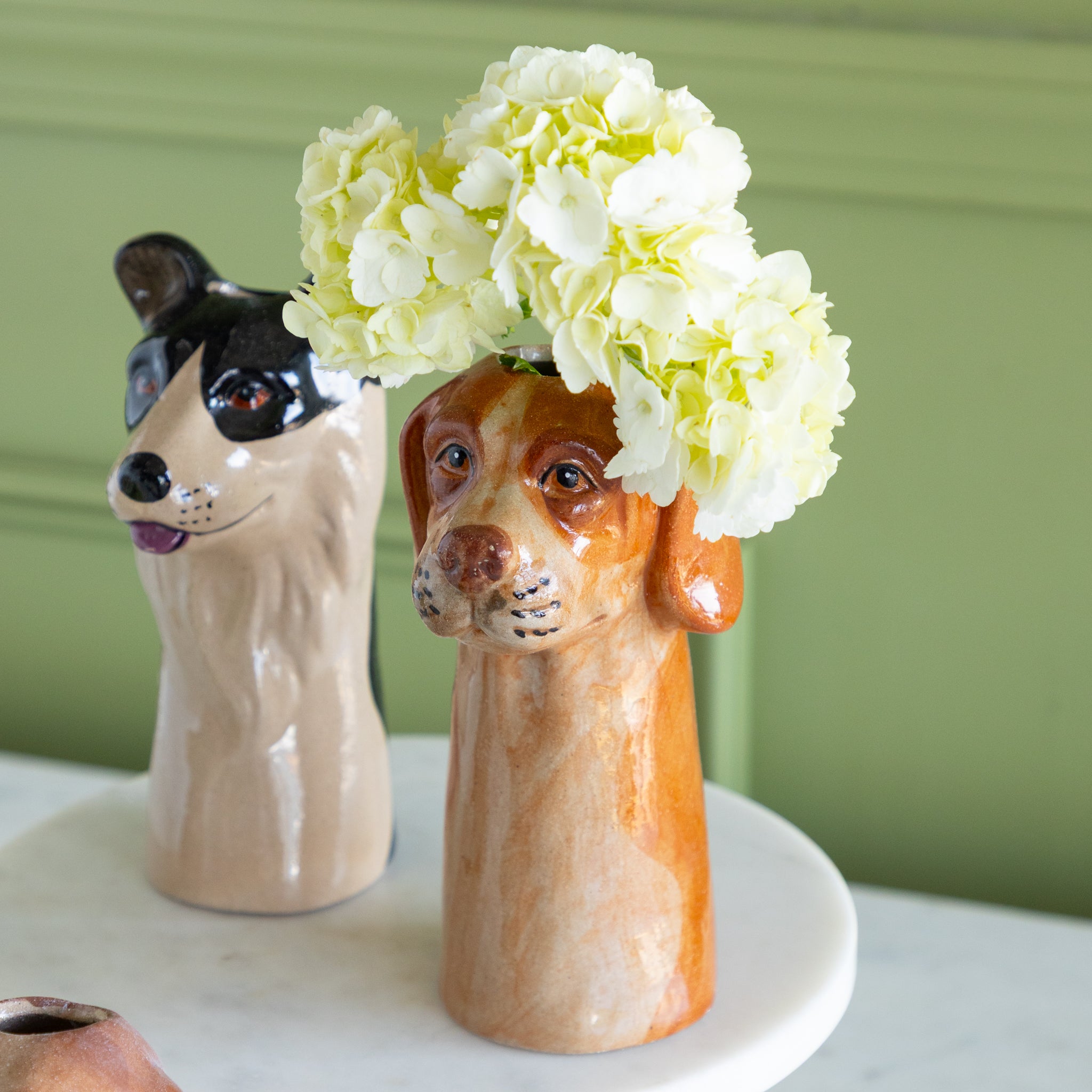 Hand-Painted Stoneware Dog Vase