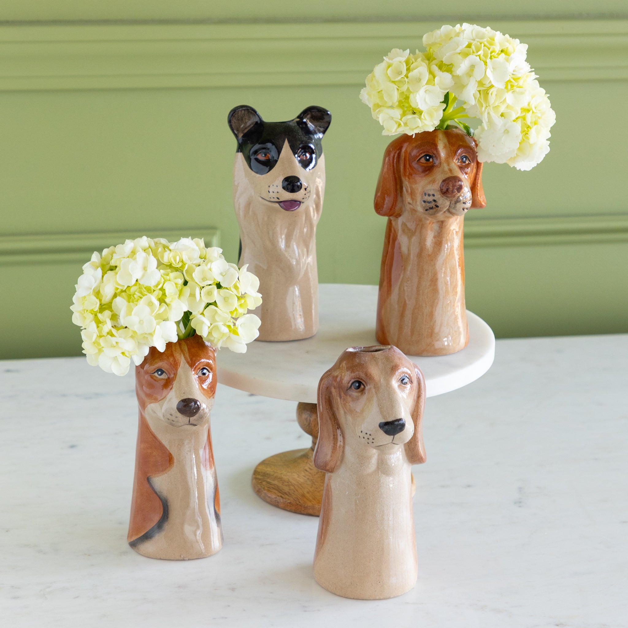 Hand-Painted Stoneware Dog Vase