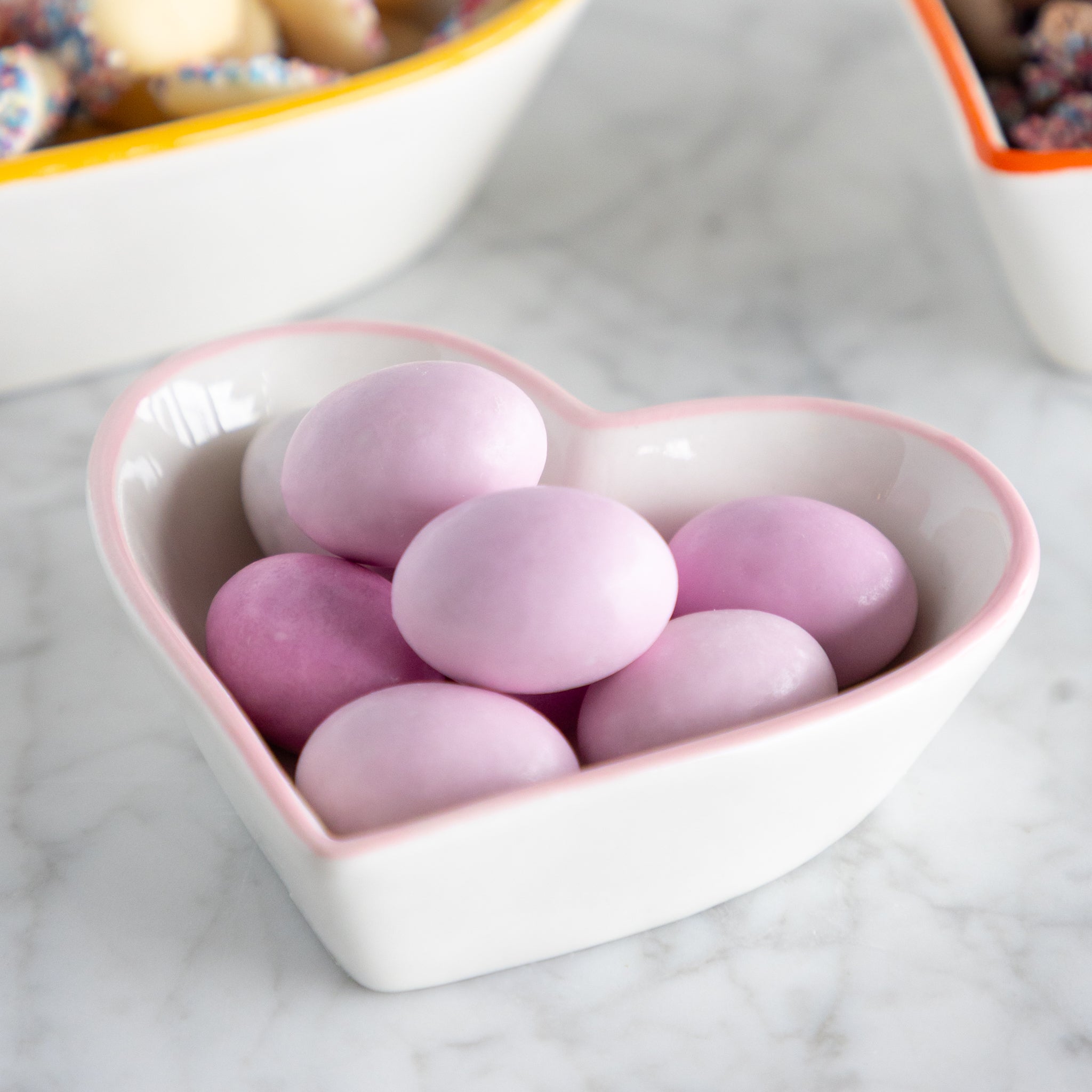 Stoneware Heart Shaped Bowls with Colored Rims