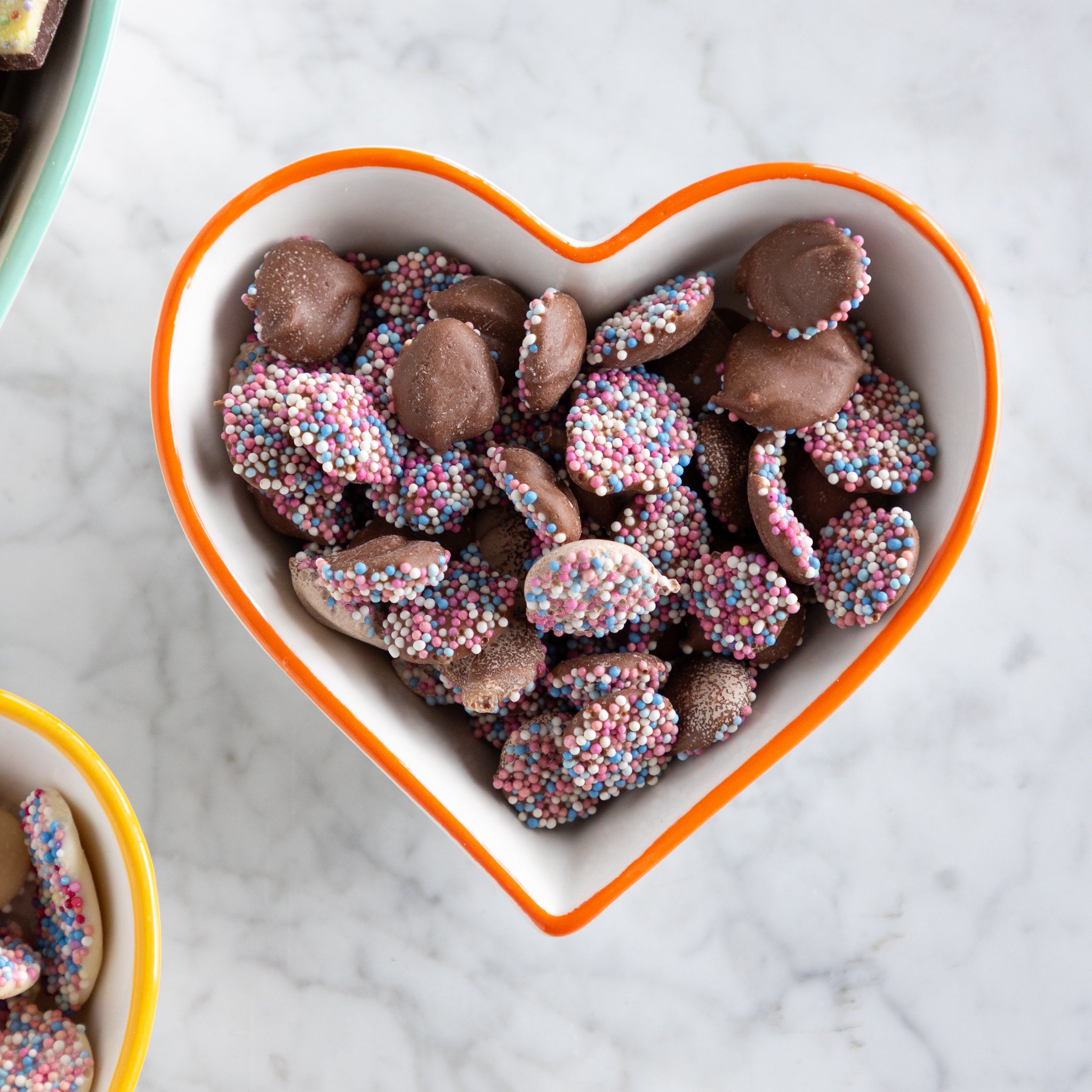 Stoneware Heart Shaped Bowls with Colored Rims