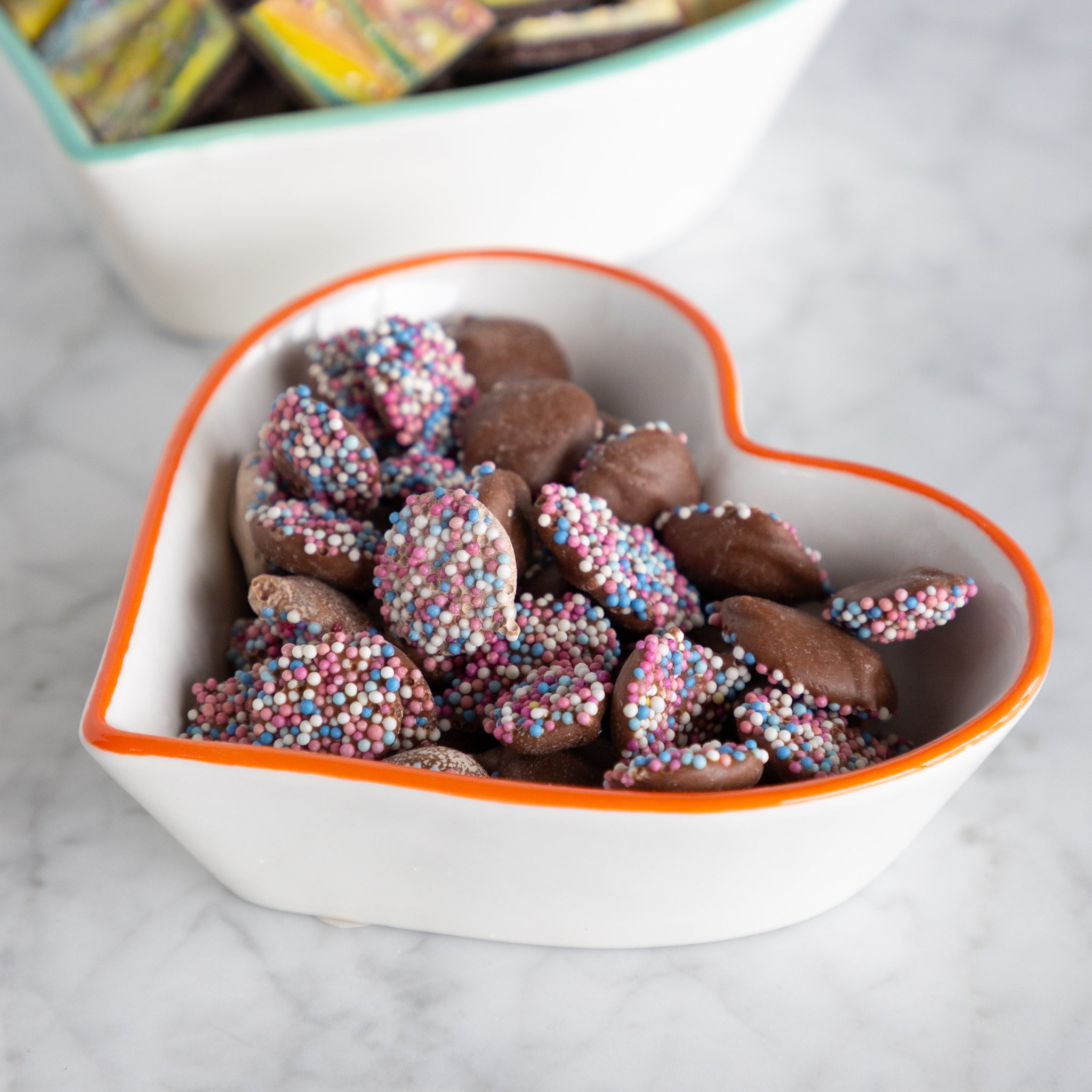 Stoneware Heart Shaped Bowls with Colored Rims