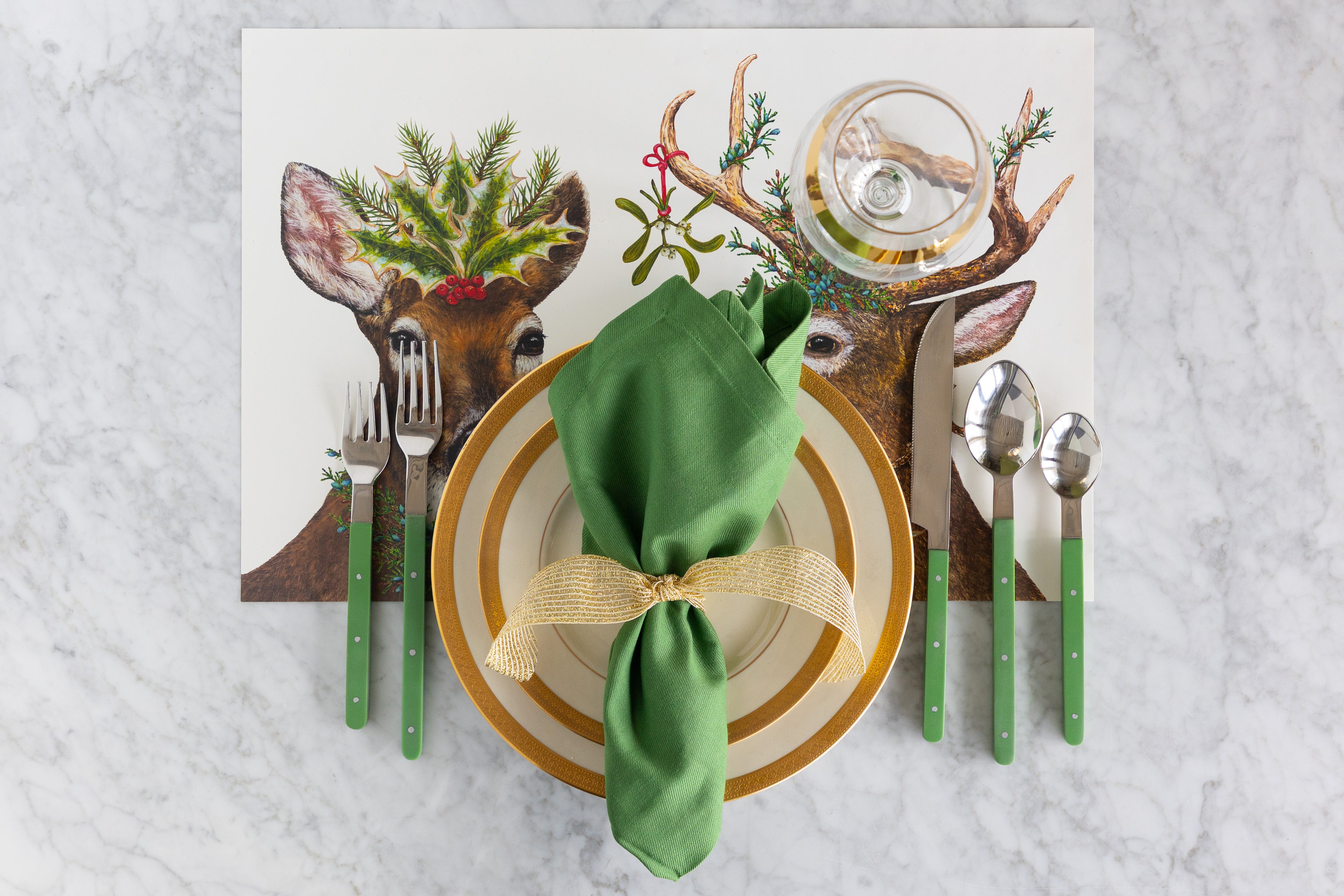 Stainless Steel Flatware Set with Green Handles