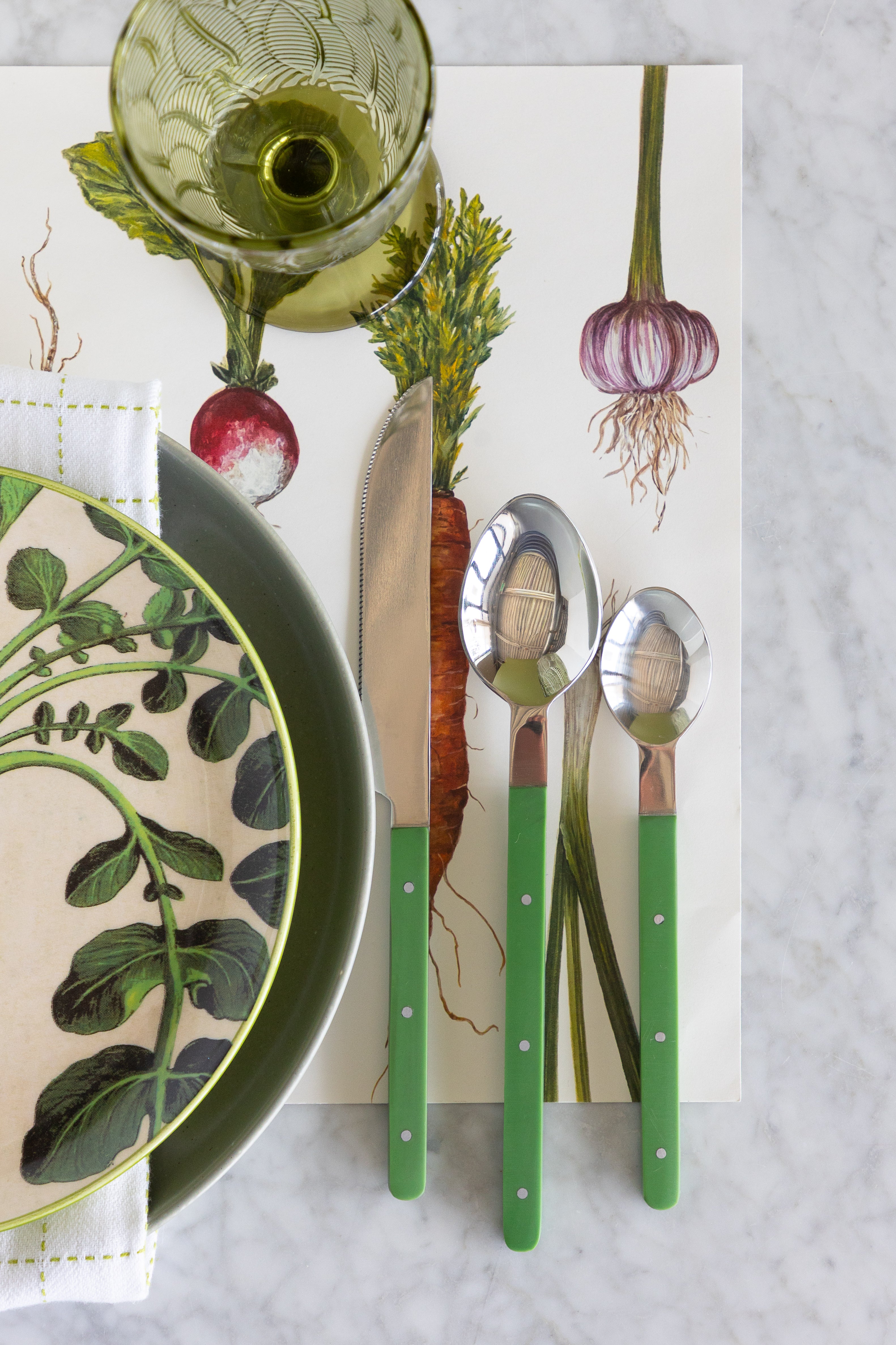 Stainless Steel Flatware Set with Green Handles