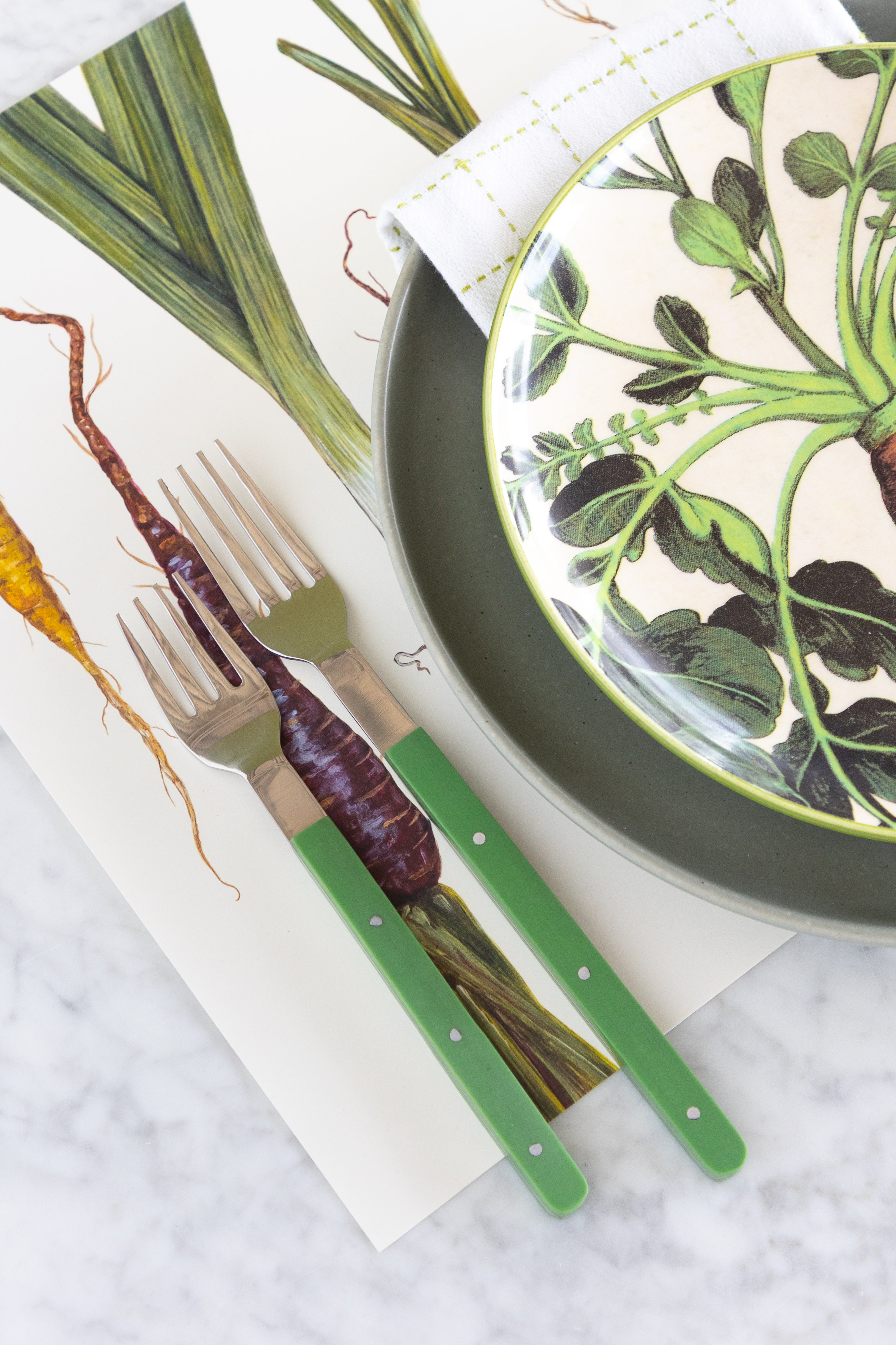 Stainless Steel Flatware Set with Green Handles