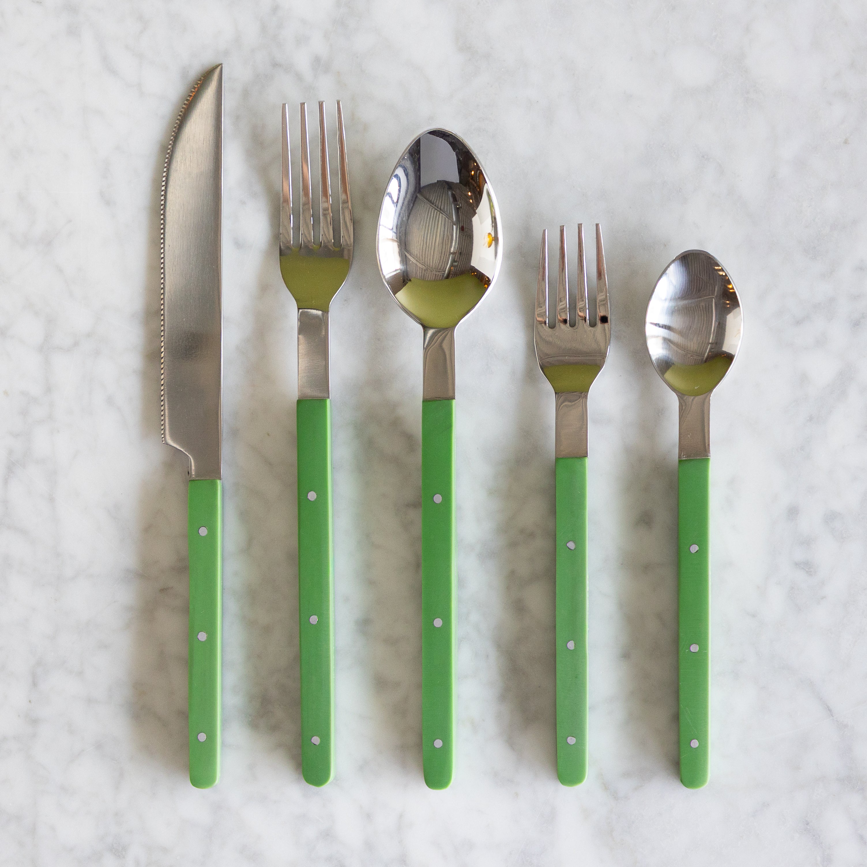 Stainless Steel Flatware Set with Green Handles
