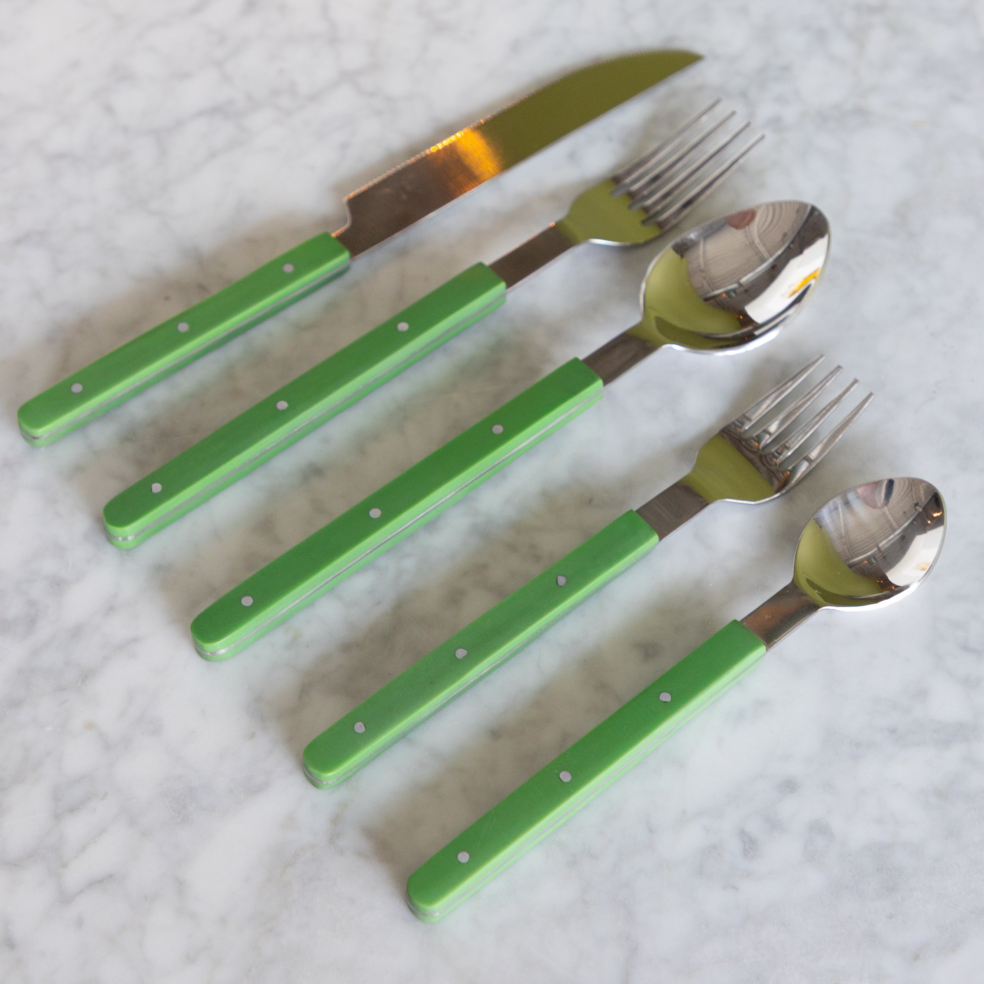 Stainless Steel Flatware Set with Green Handles