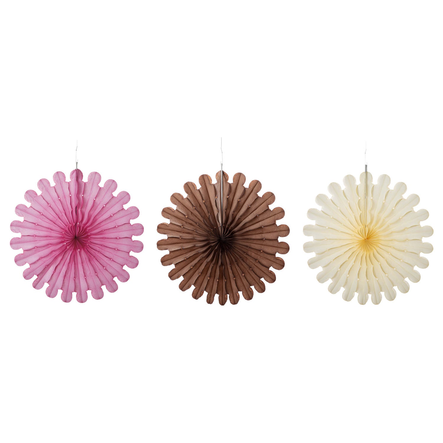 Honeycomb Celebration Fan Set of 3 in pink, brown & white.