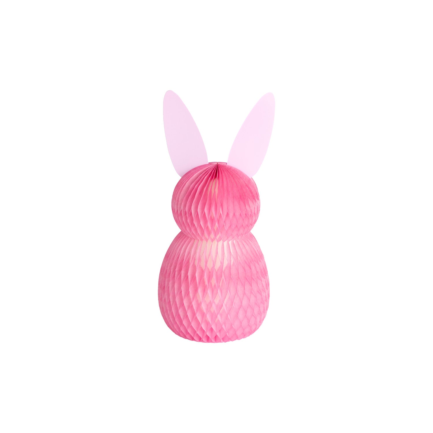 Medium sized pink honeycomb bunny with pink ears on a white background.