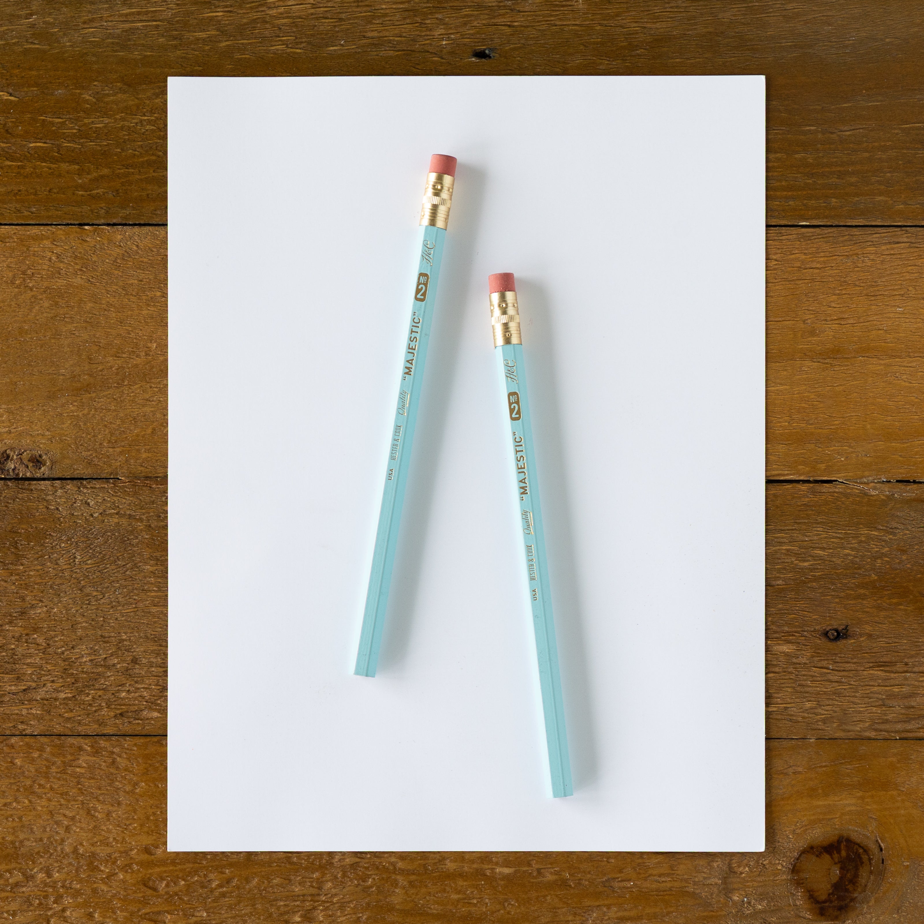 2 Pastel Blue Jumbo Hex Pencils on a piece of paper.