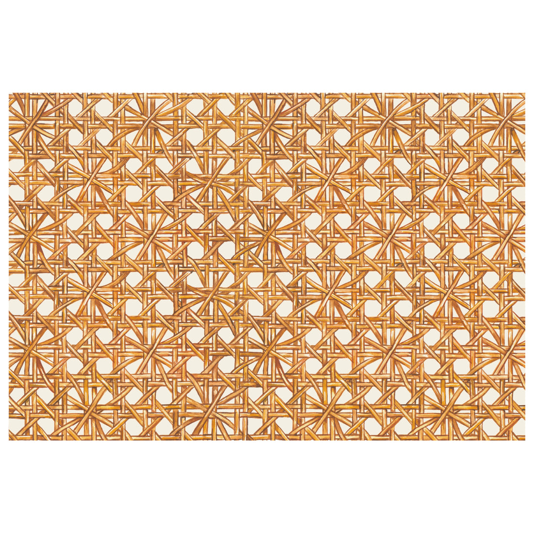 An illustrated pattern of tan rattan strands woven together intricately over a white background. 