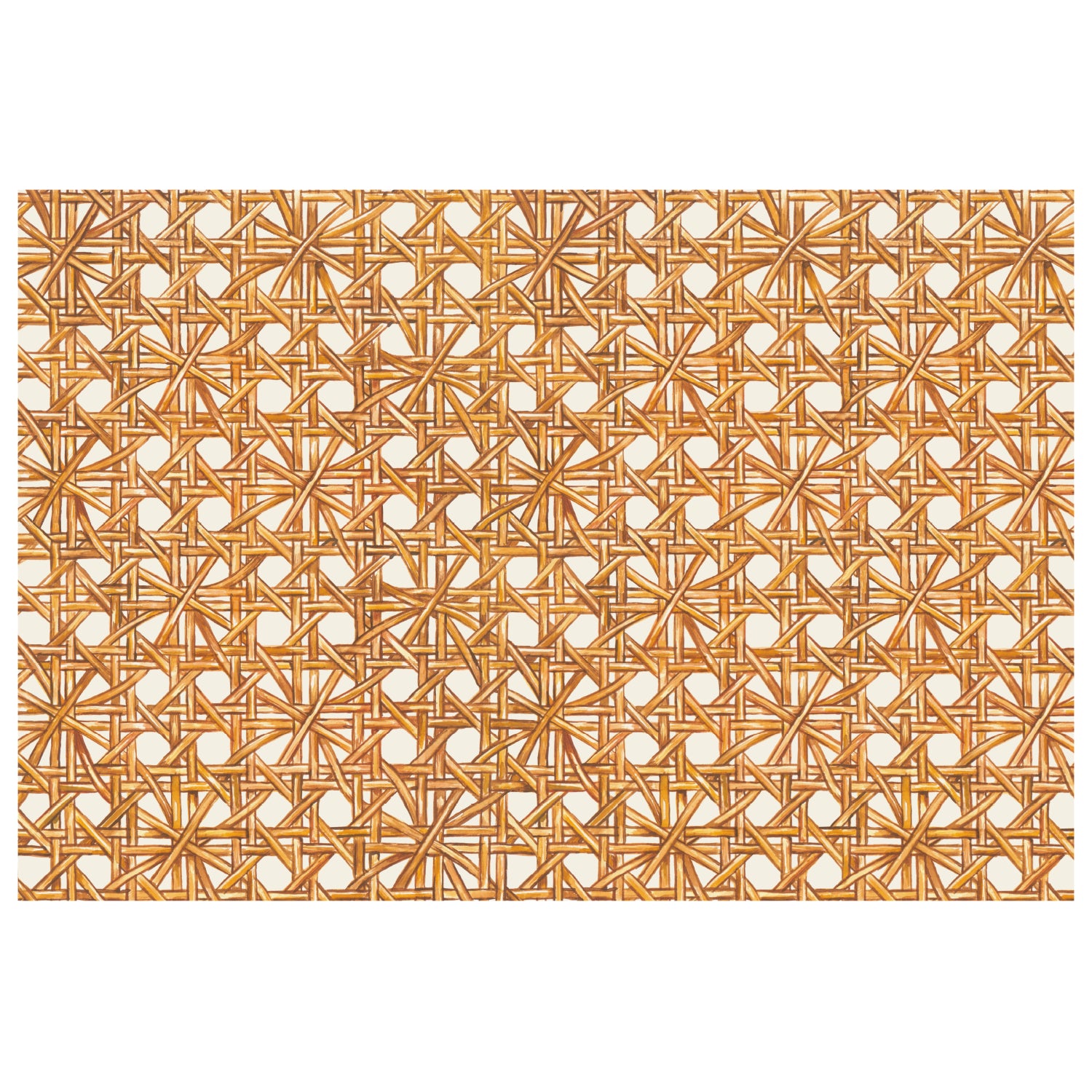 An illustrated pattern of tan rattan strands woven together intricately over a white background.