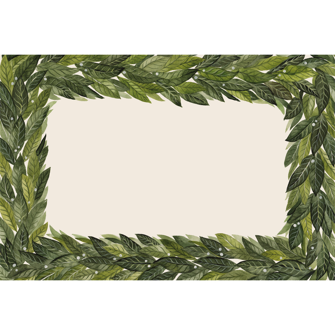A Laurel Placemat adorned with green leaves on a white background, perfect for weddings or with gold accessories.