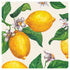 A square cocktail napkin featuring a seamless pattern of lemons and flowers on a white background. The vibrant colors of the Hester & Cook Lemons Napkins add a refreshing touch to the design.