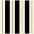 A square cocktail napkin with thick black and white stripes, and a thin gold line running down the middle of each white stripe.