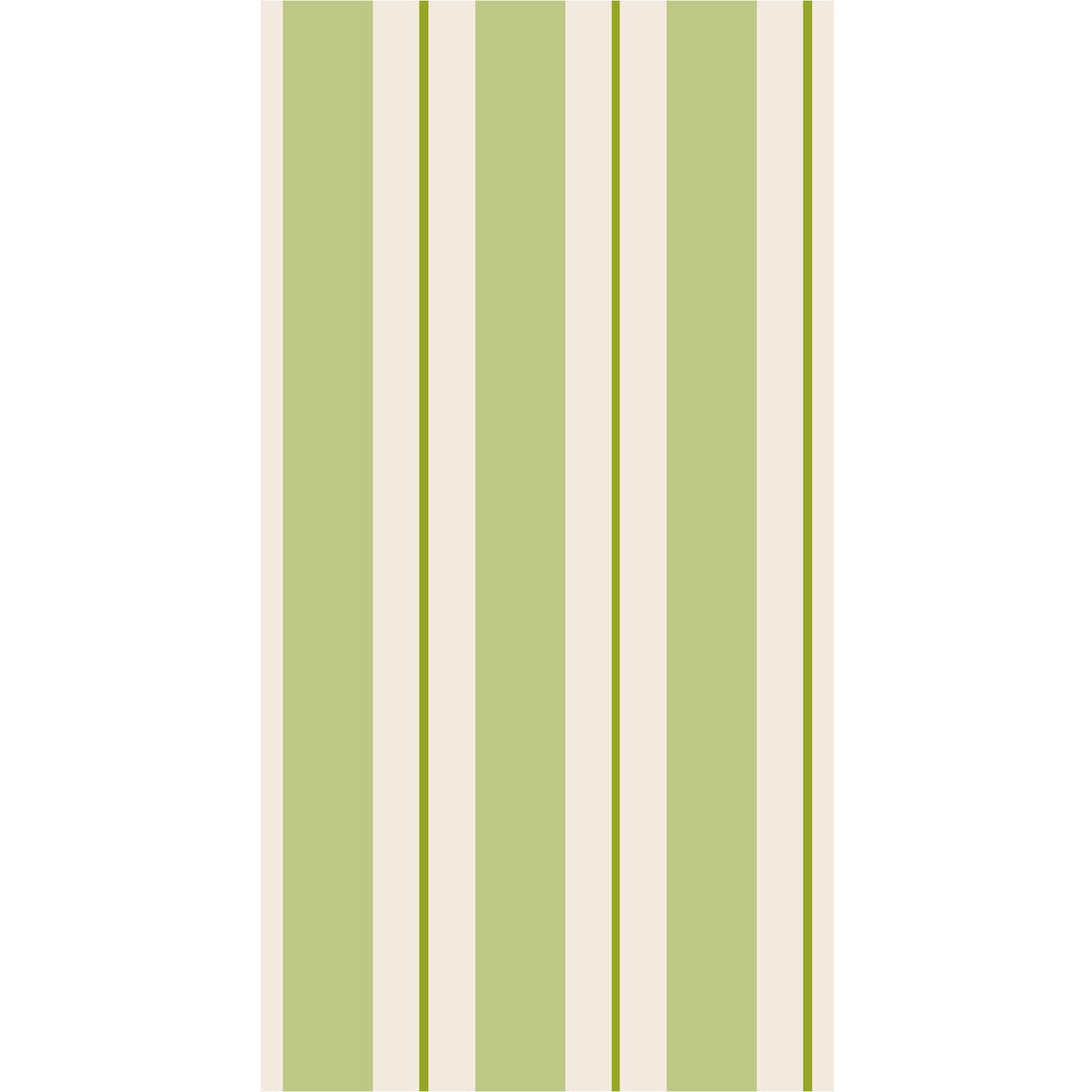 A rectangle guest napkin featuring vertical light green and white stripes, with a bright green line centered in each white stripe.